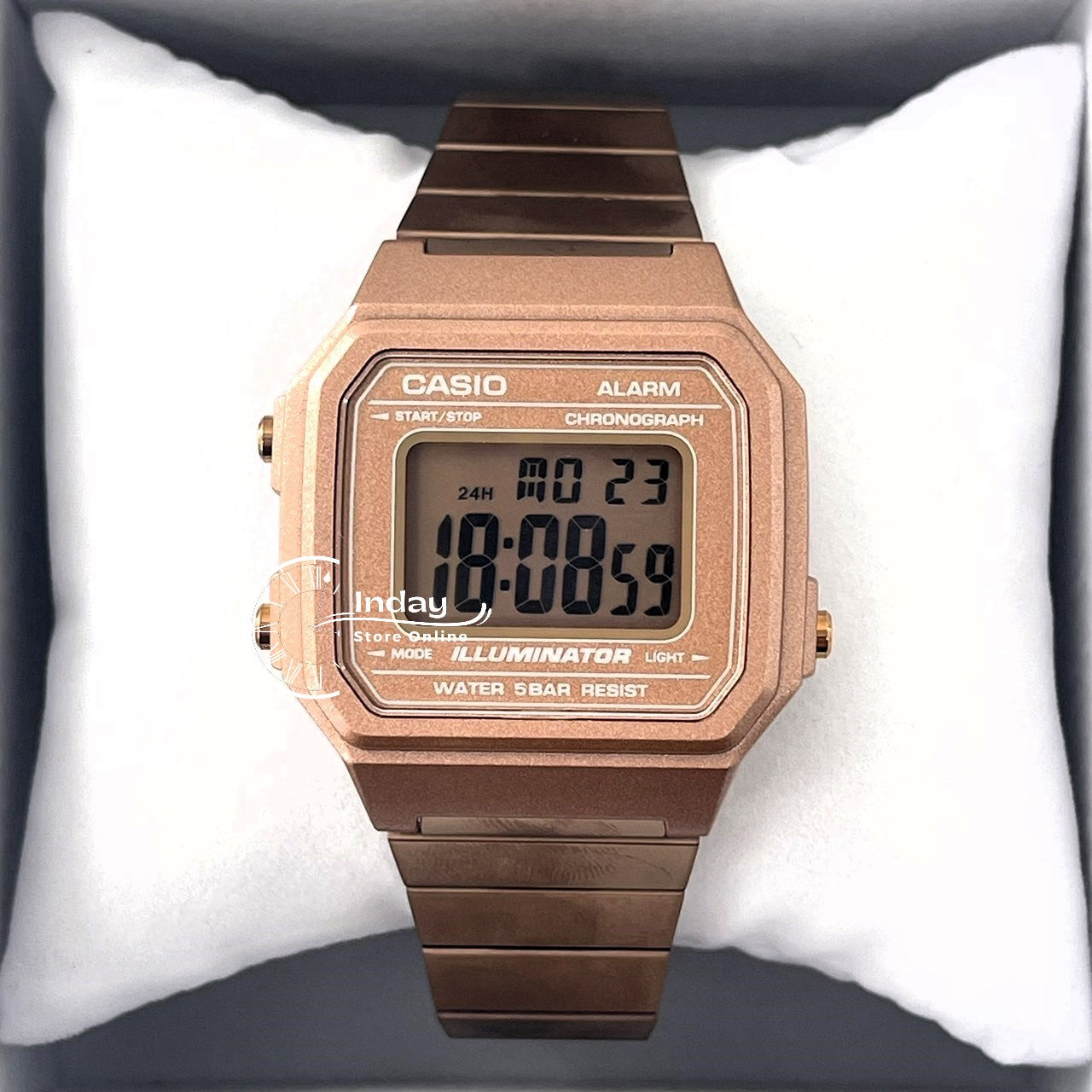 Casio Vintage Unisex Watch B650WC-5A Rose Gold Plated Stainless Steel Strap Self-adjustable Band