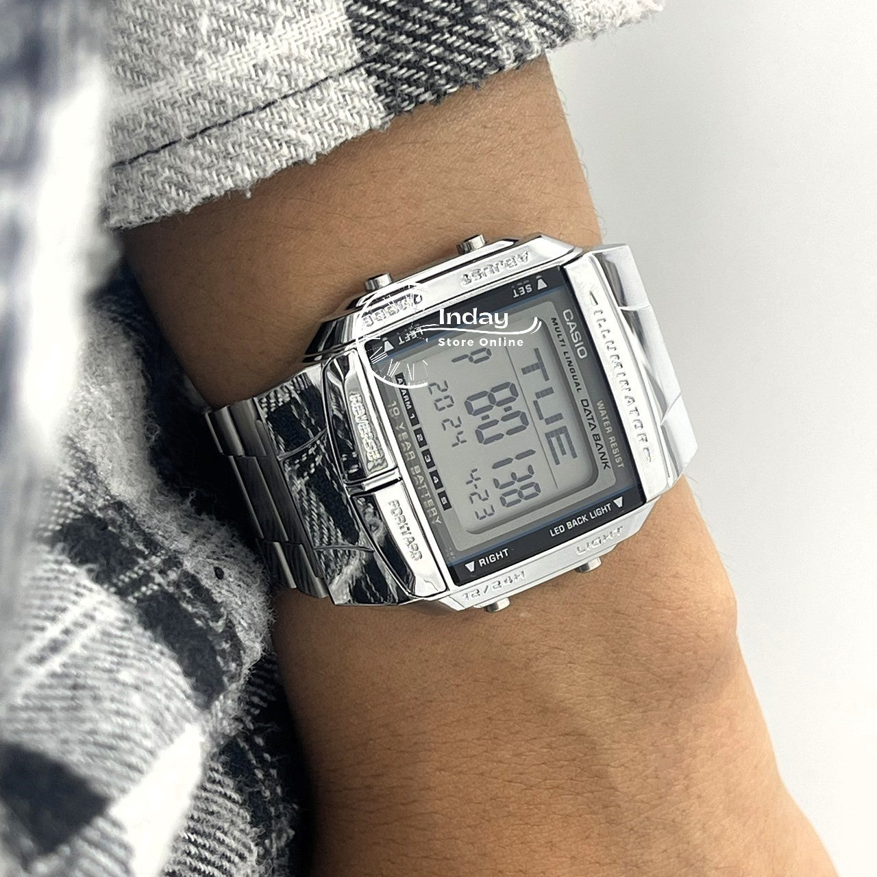 Casio Vintage Unisex Watch DB-360-1A Silver Plated Stainless Steel Strap Self-adjustable Band