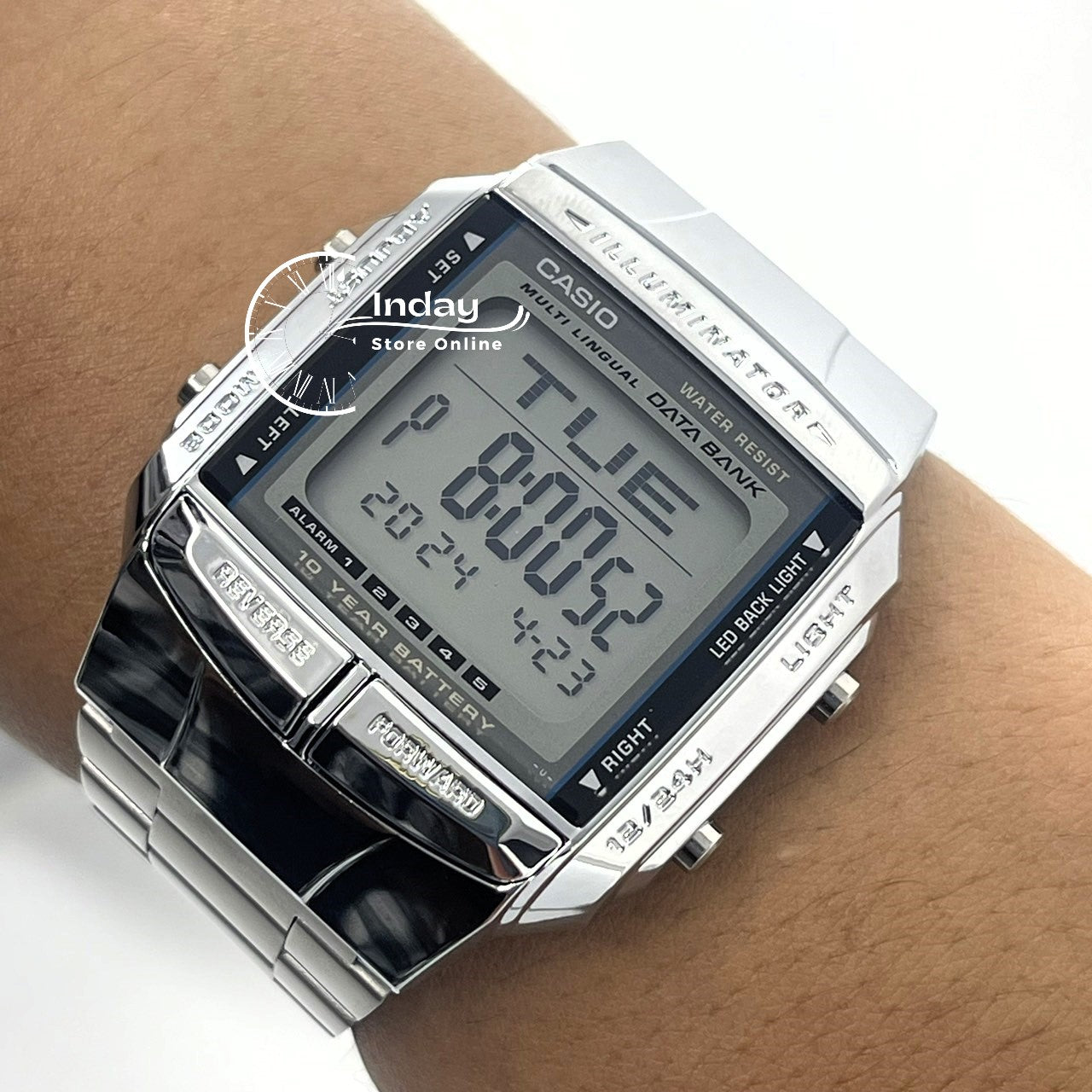 Casio Vintage Unisex Watch DB-360-1A Silver Plated Stainless Steel Strap Self-adjustable Band