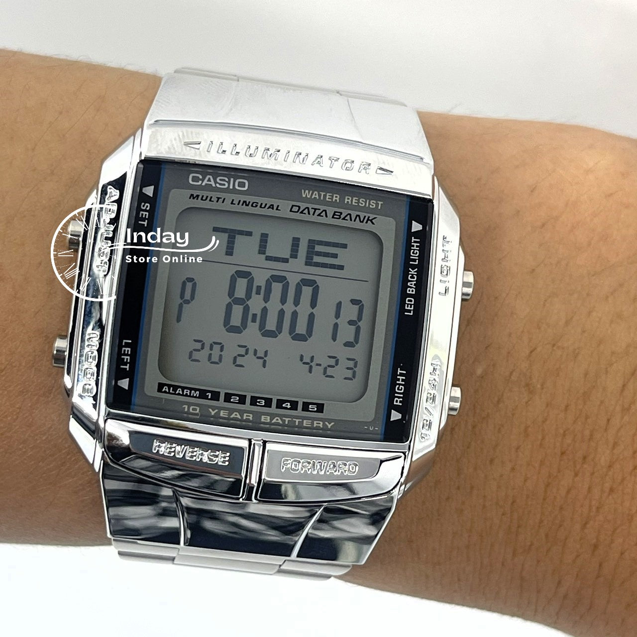 Casio Vintage Unisex Watch DB-360-1A Silver Plated Stainless Steel Strap Self-adjustable Band
