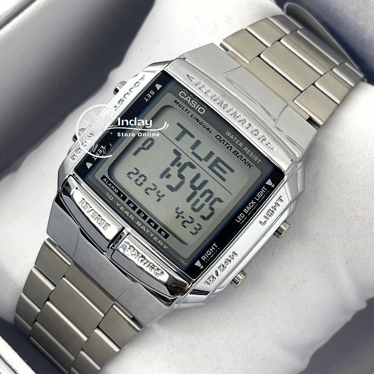 Casio Vintage Unisex Watch DB-360-1A Silver Plated Stainless Steel Strap Self-adjustable Band