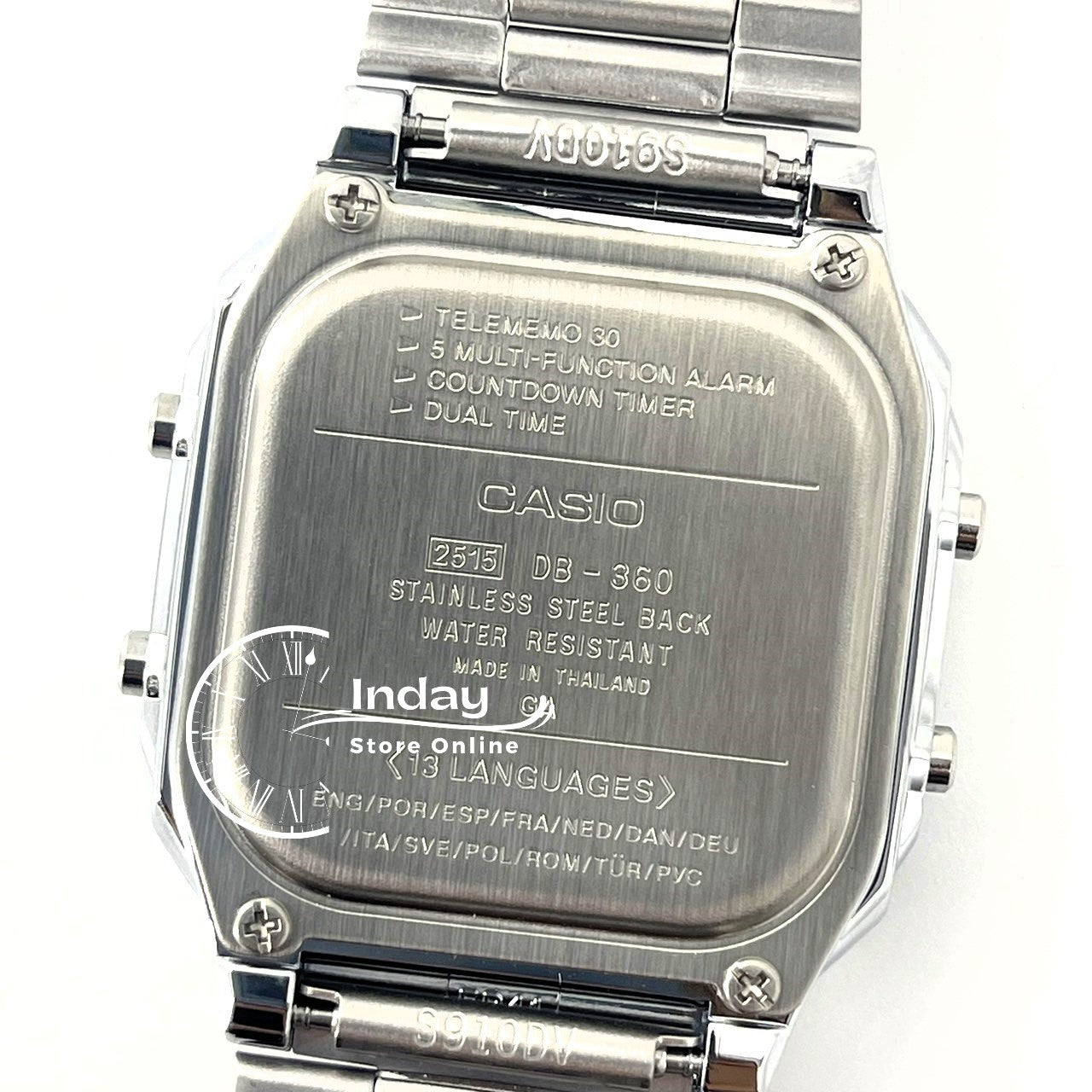 Casio Vintage Unisex Watch DB-360-1A Silver Plated Stainless Steel Strap Self-adjustable Band