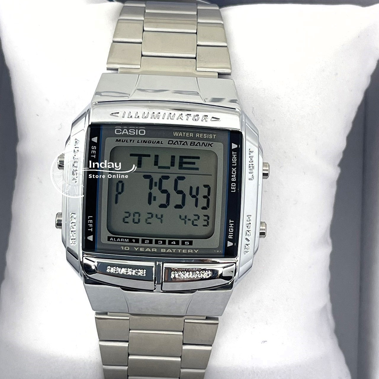 Casio Vintage Unisex Watch DB-360-1A Silver Plated Stainless Steel Strap Self-adjustable Band