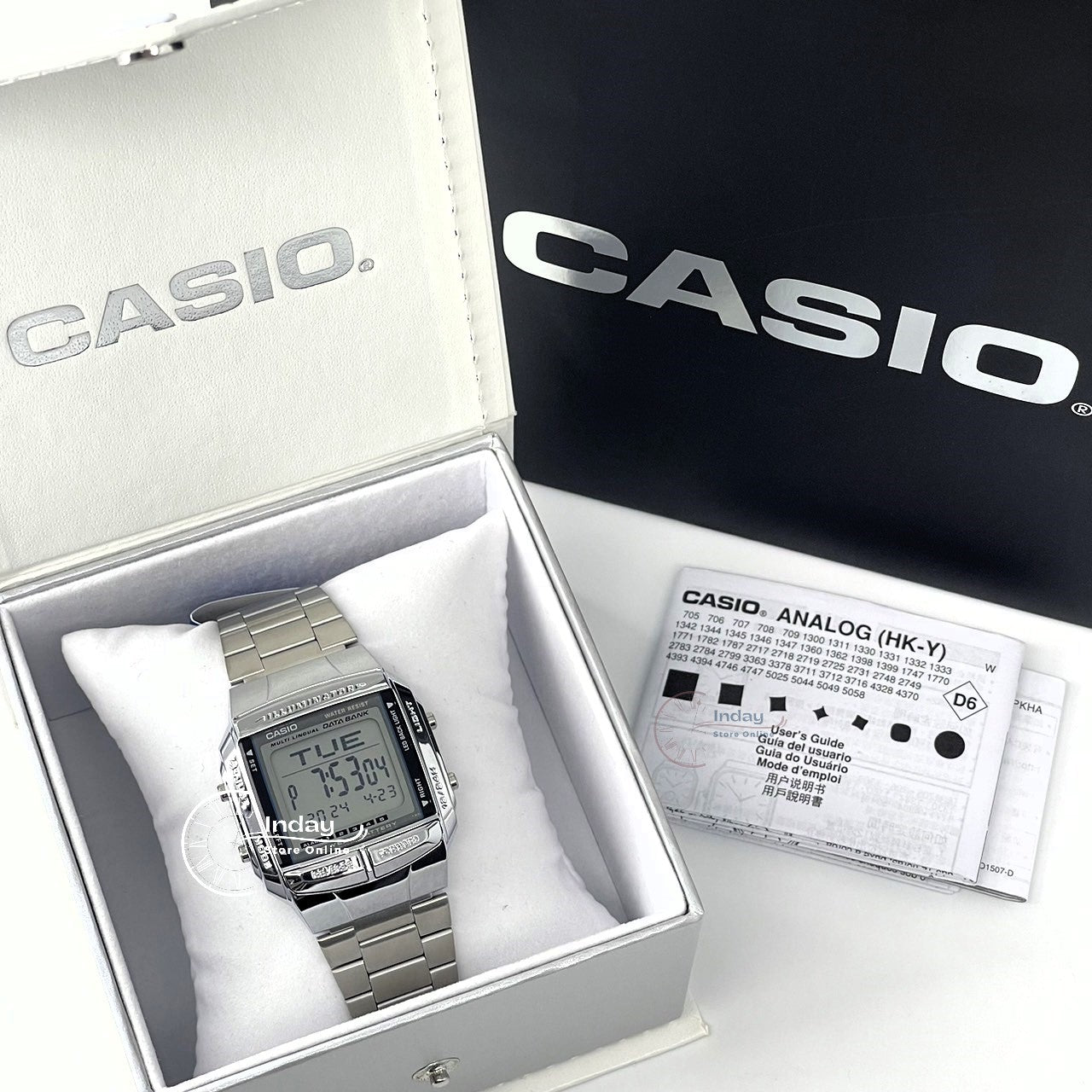 Casio Vintage Unisex Watch DB-360-1A Silver Plated Stainless Steel Strap Self-adjustable Band