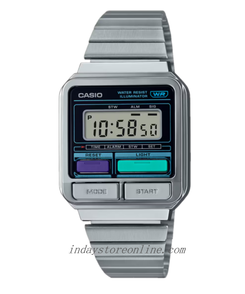 Casio Vintage Women's Watch A120WE-1A Resin Glass Stainless Steel Band Adjustable Clasp