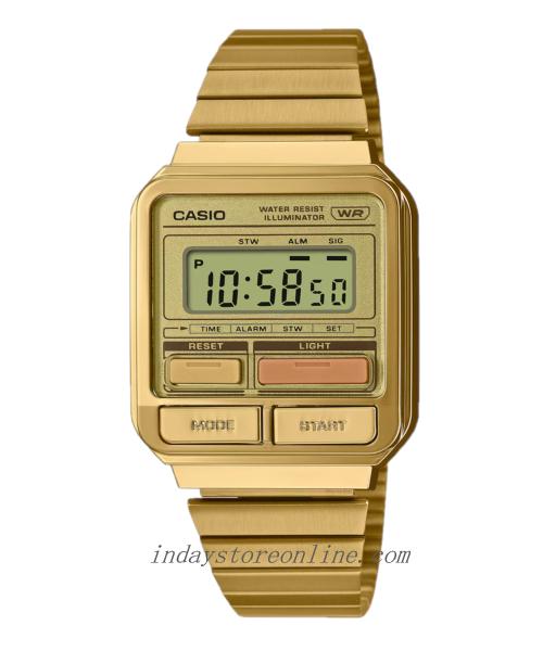 Casio Vintage Women's Watch A120WEG-9A Resin Glass Stainless Steel Band Adjustable Clasp