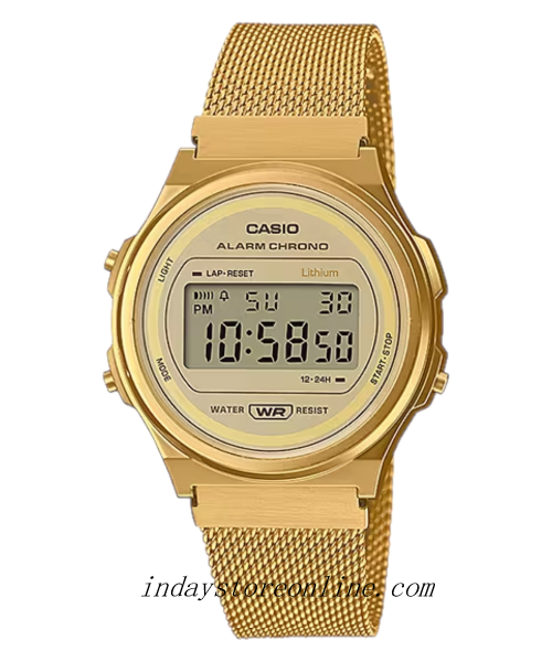 Casio Women's Watch A171WEMG-9A Stainless Steel Mesh Band Adjustable Clasp Battery Life: 7 years