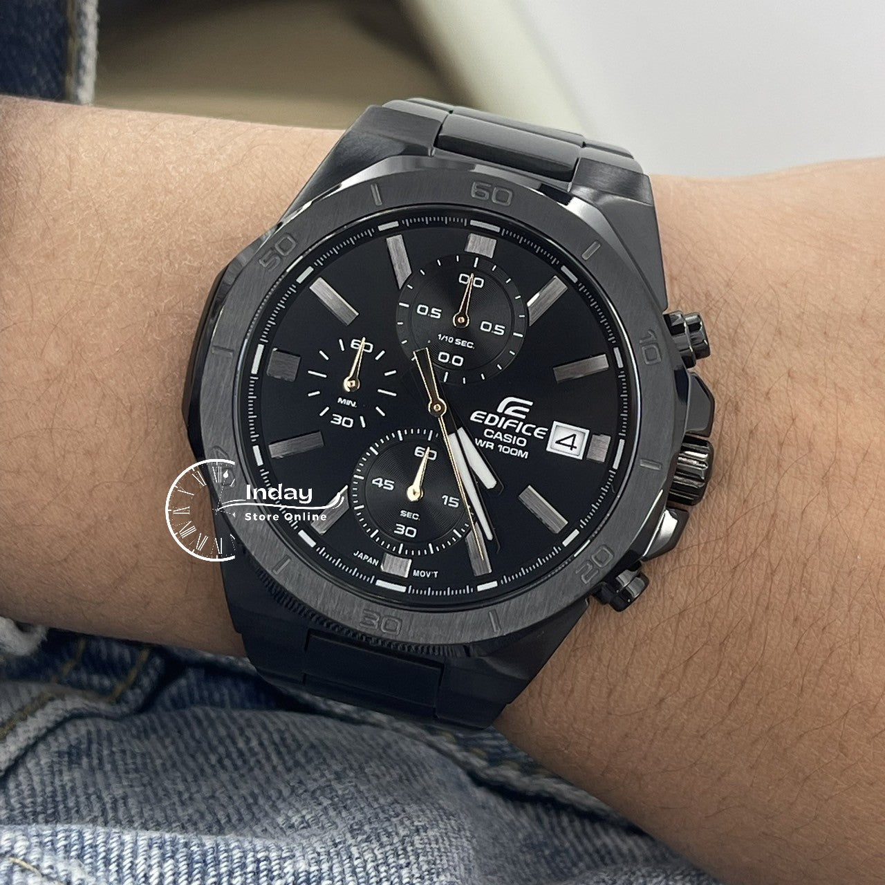 Casio Edifice Men's Watch EFV-640DC-1A Mineral Glass Stainless Steel Black ion Plated Band
