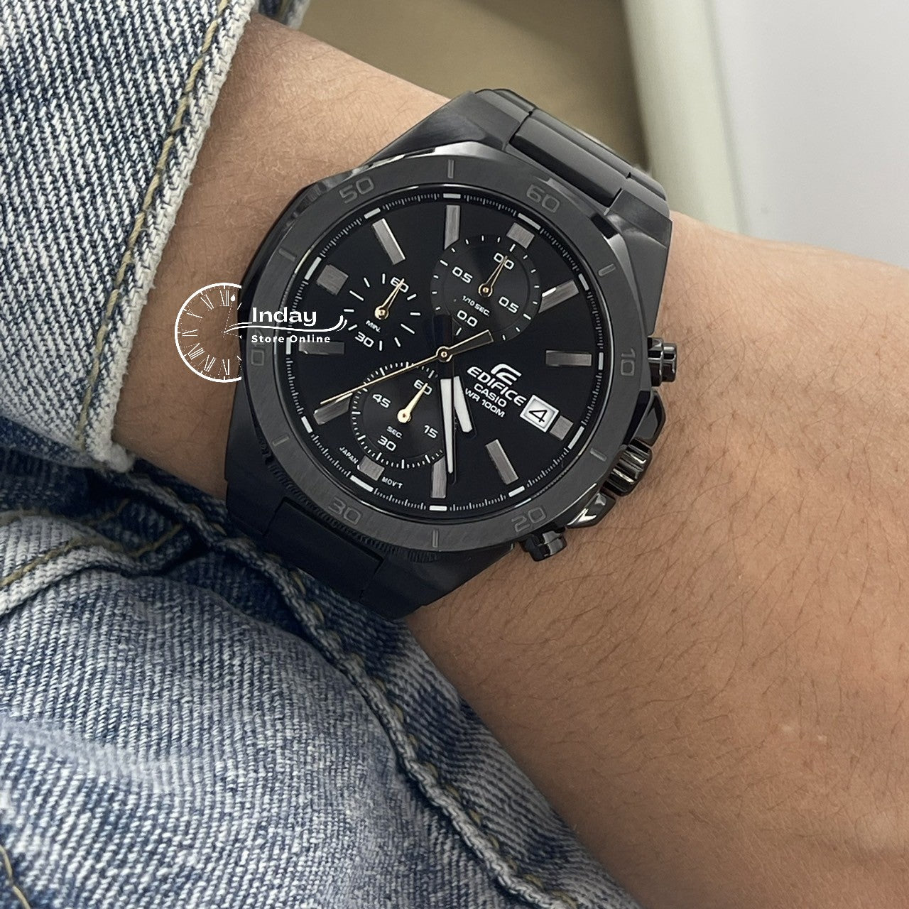 Casio Edifice Men's Watch EFV-640DC-1A Mineral Glass Stainless Steel Black ion Plated Band