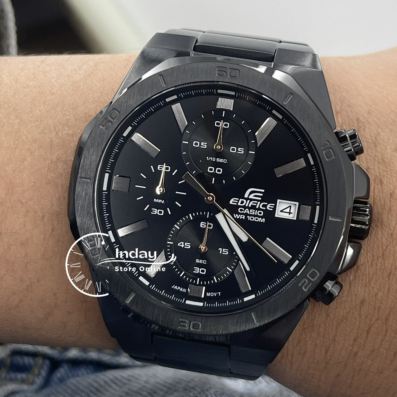 Casio Edifice Men's Watch EFV-640DC-1A Mineral Glass Stainless Steel Black ion Plated Band