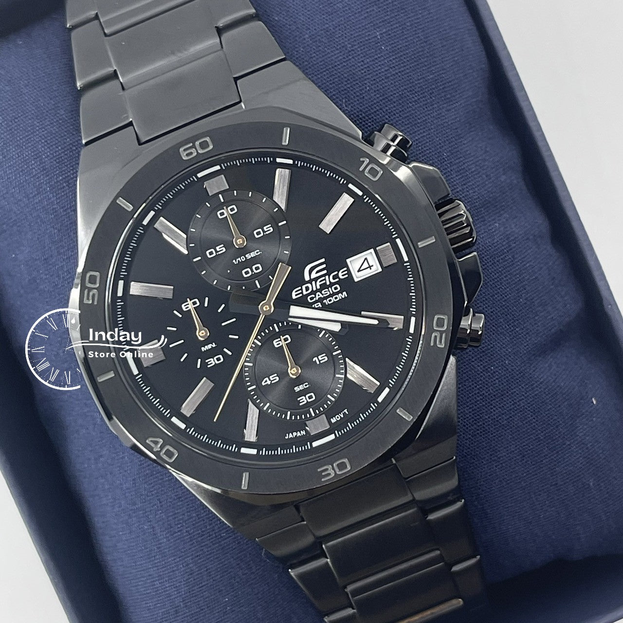 Casio Edifice Men's Watch EFV-640DC-1A Mineral Glass Stainless Steel Black ion Plated Band