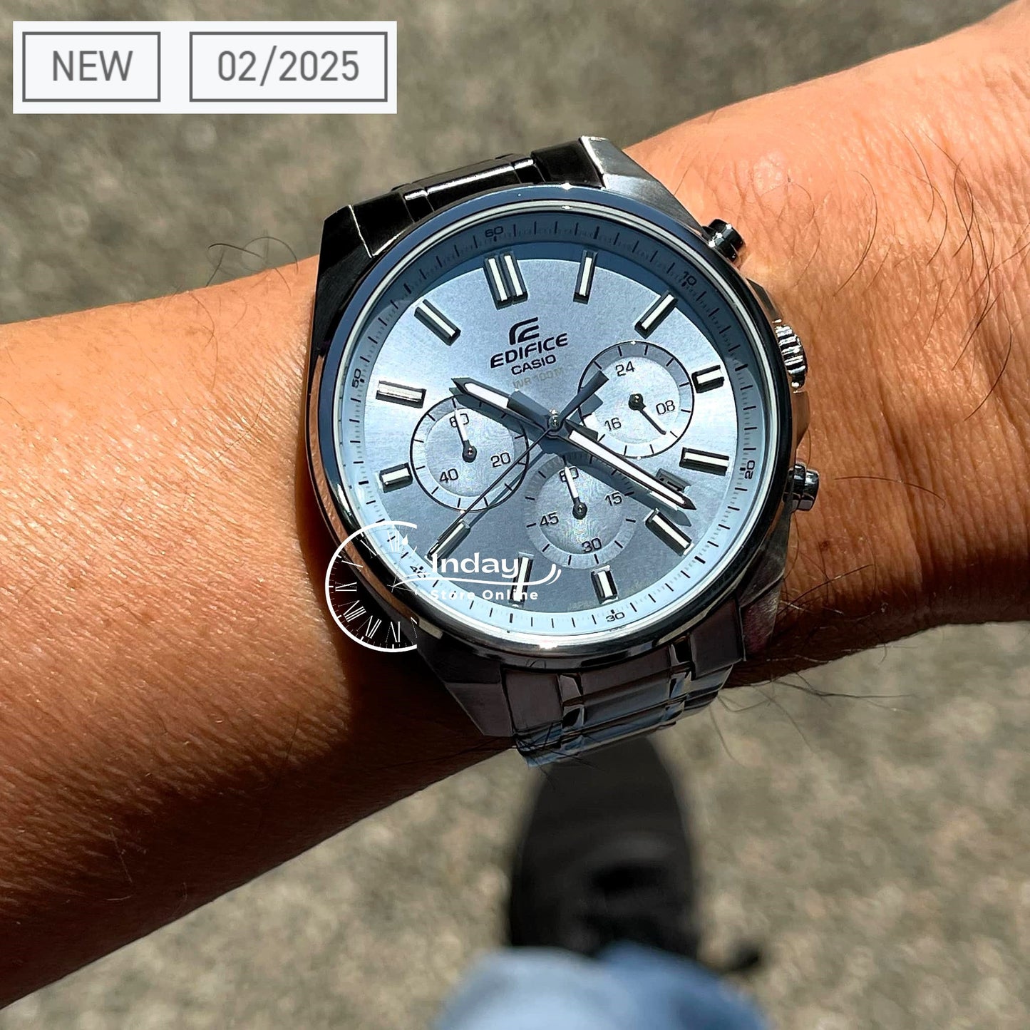 Casio Edifice Men's Watch EFV-650D-2B Mineral Glass Standard Chronograph Stainless Steel Band