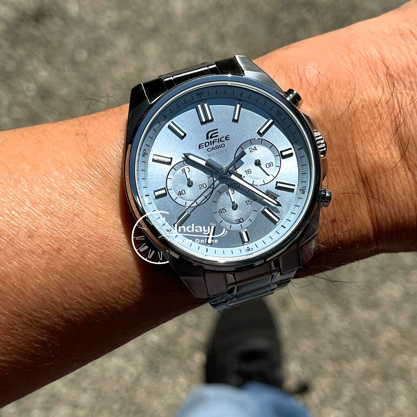 Casio Edifice Men's Watch EFV-650D-2B Mineral Glass Standard Chronograph Stainless Steel Band