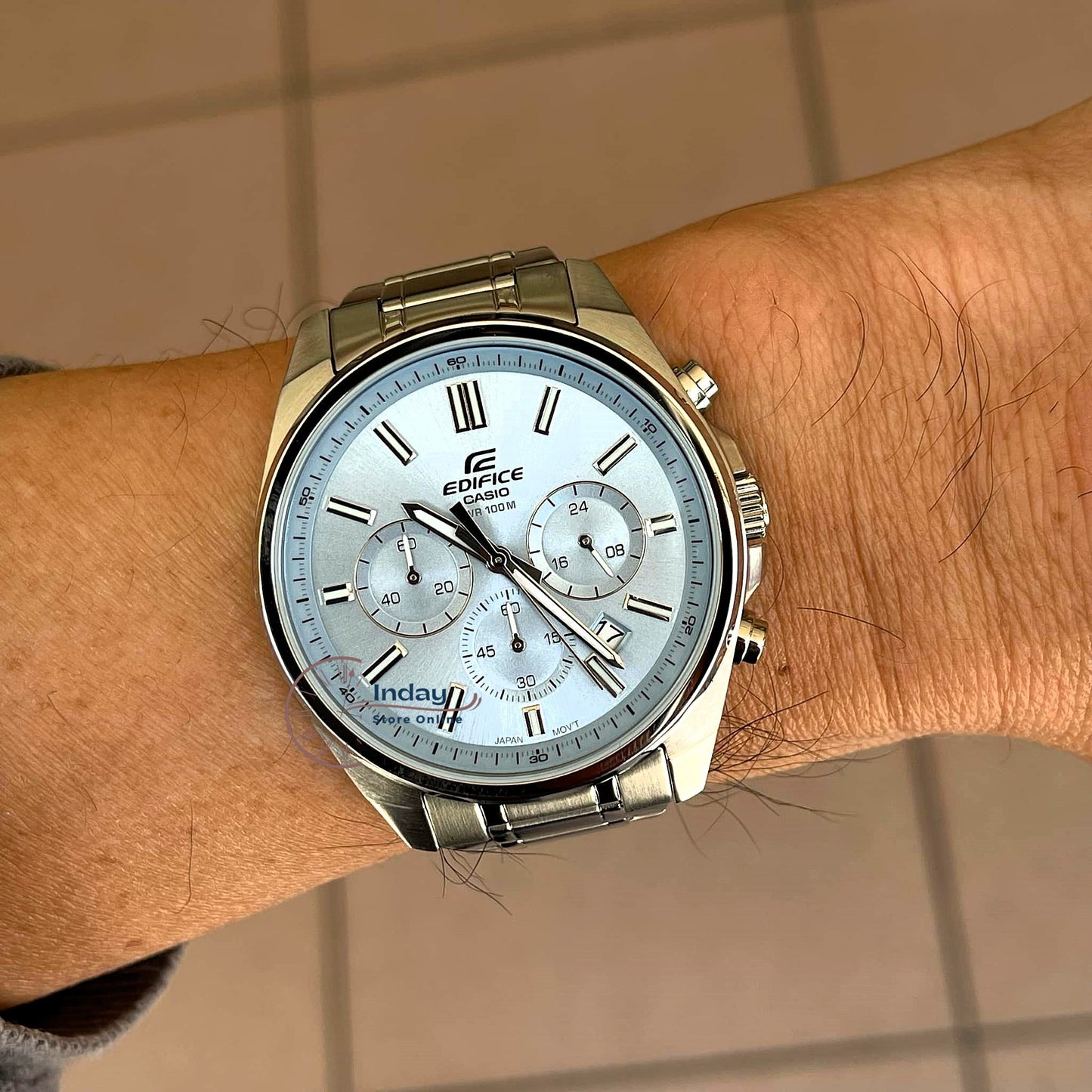 Casio Edifice Men's Watch EFV-650D-2B Mineral Glass Standard Chronograph Stainless Steel Band