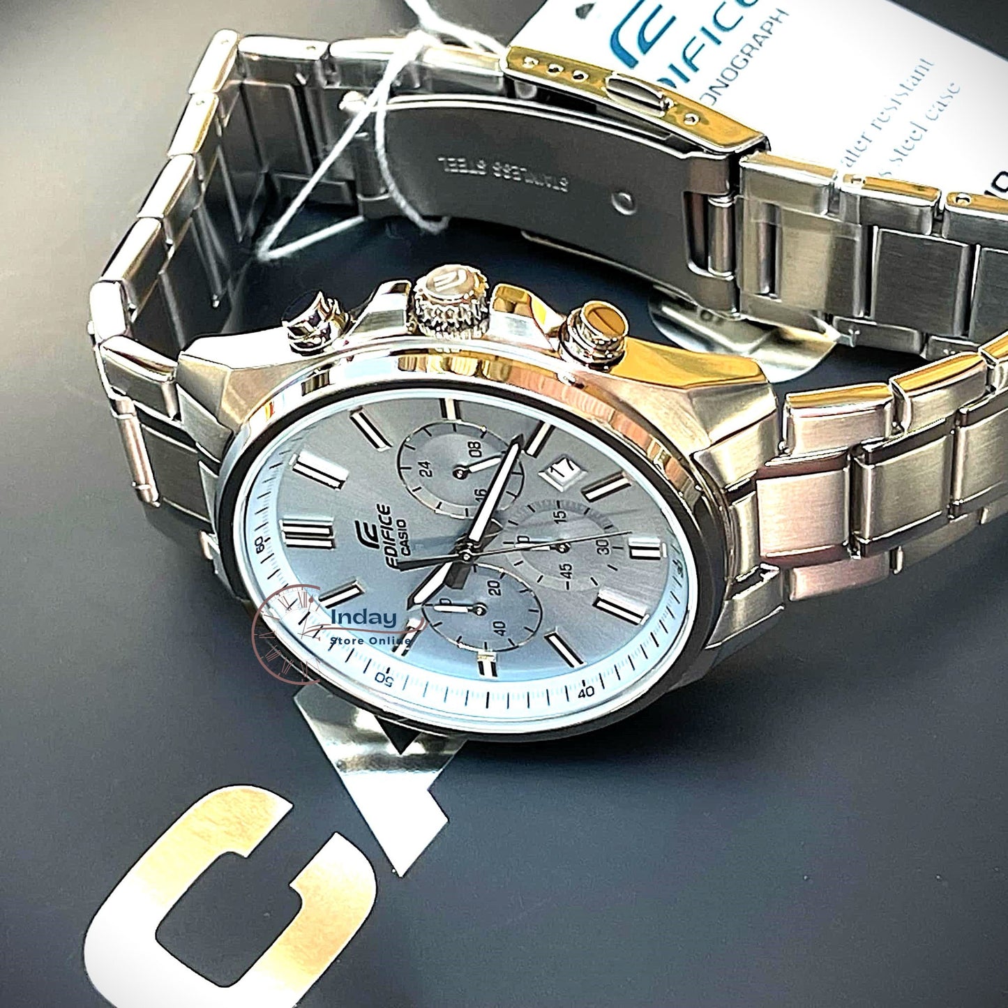 Casio Edifice Men's Watch EFV-650D-2B Mineral Glass Standard Chronograph Stainless Steel Band