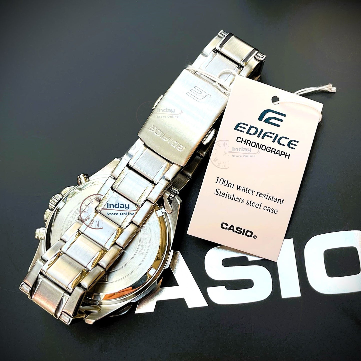 Casio Edifice Men's Watch EFV-650D-2B Mineral Glass Standard Chronograph Stainless Steel Band