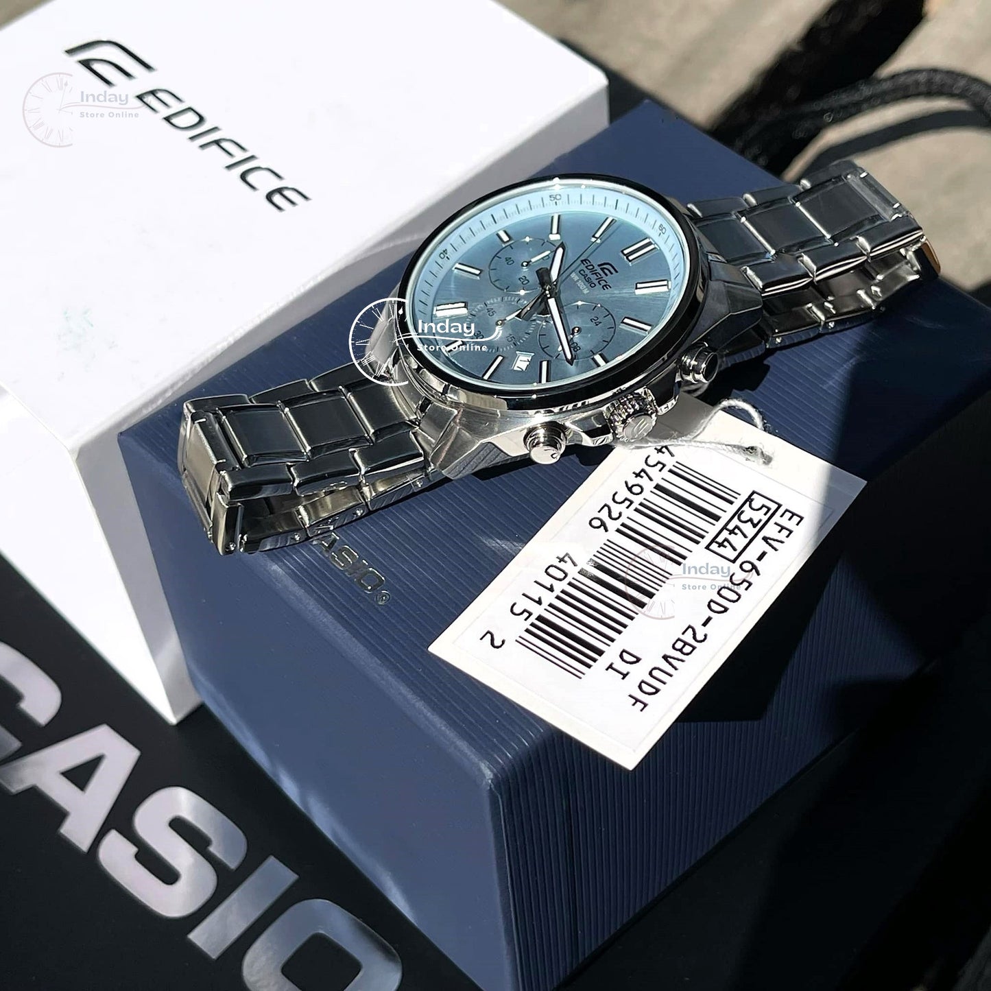 Casio Edifice Men's Watch EFV-650D-2B Mineral Glass Standard Chronograph Stainless Steel Band