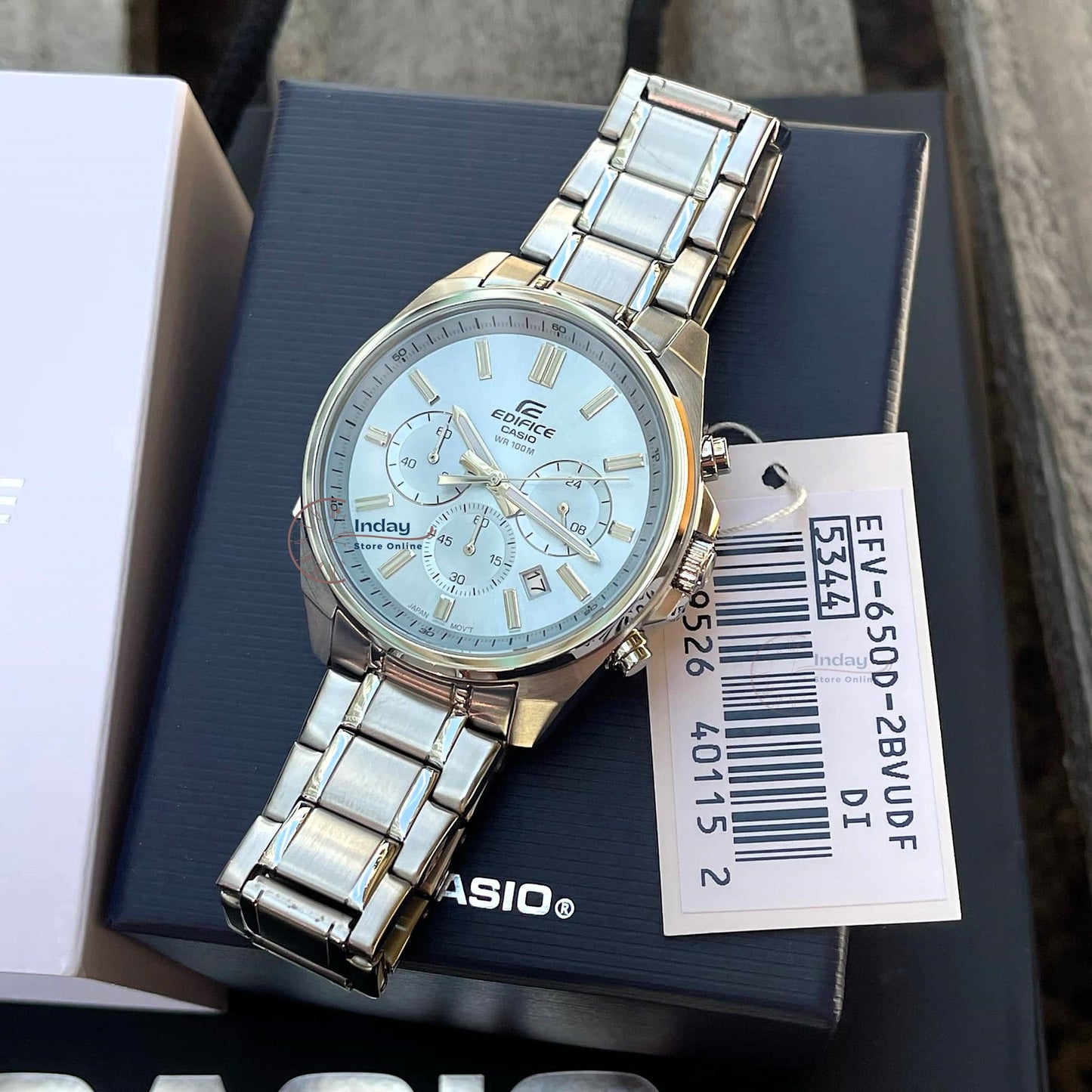 Casio Edifice Men's Watch EFV-650D-2B Mineral Glass Standard Chronograph Stainless Steel Band