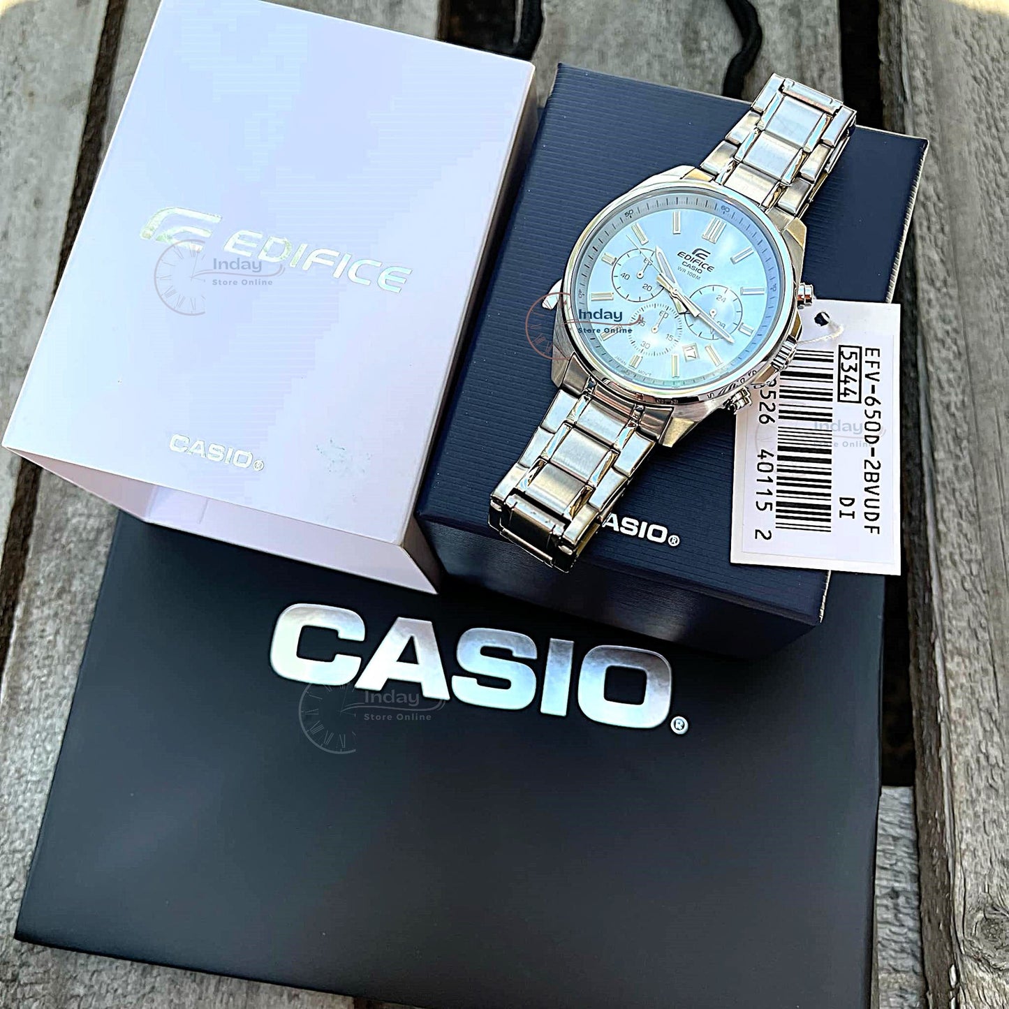 Casio Edifice Men's Watch EFV-650D-2B Mineral Glass Standard Chronograph Stainless Steel Band