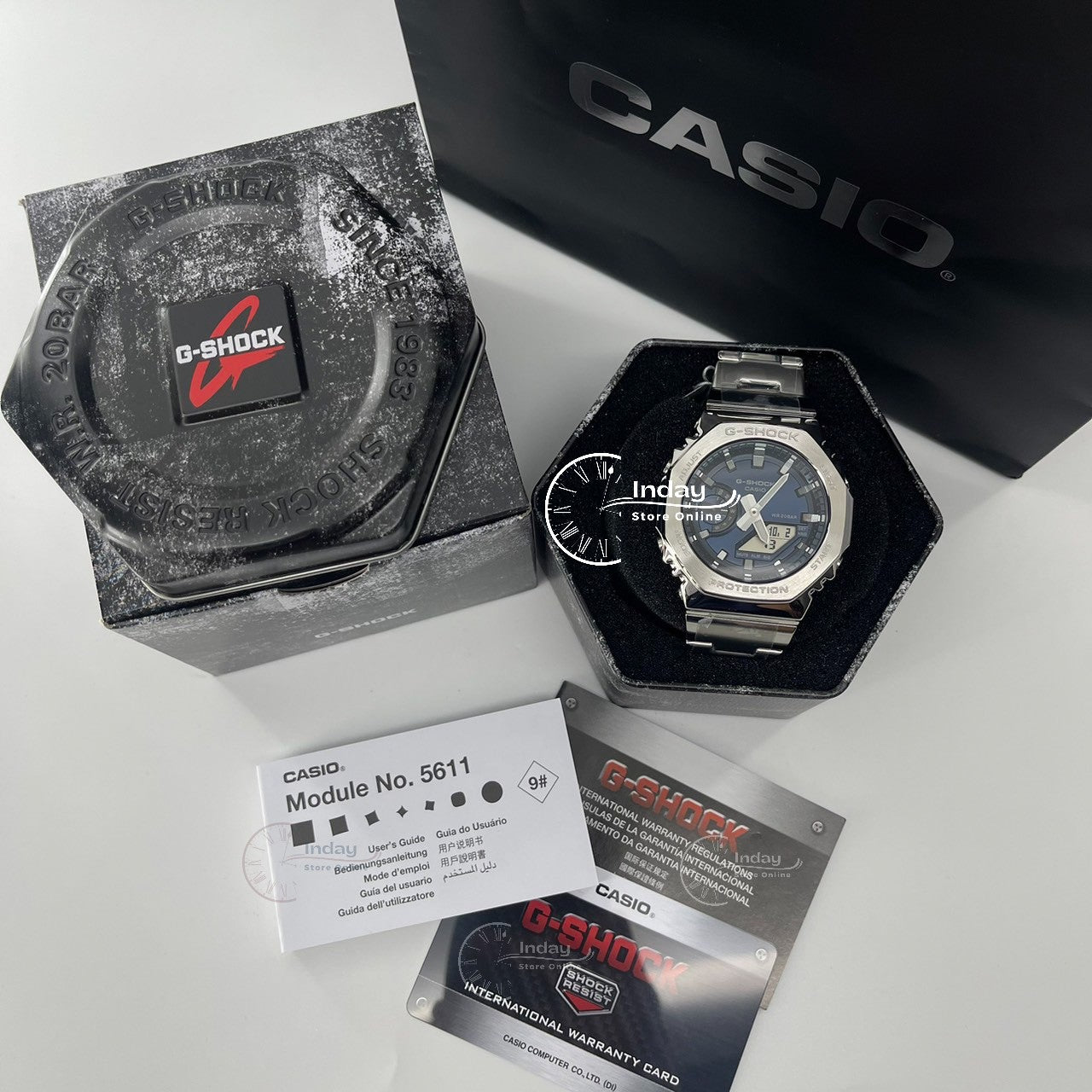 Casio G-Shock G-Steel Men's Watch GM-2110D-2B Stainless Steel Band Shock Resistant Mineral Glass