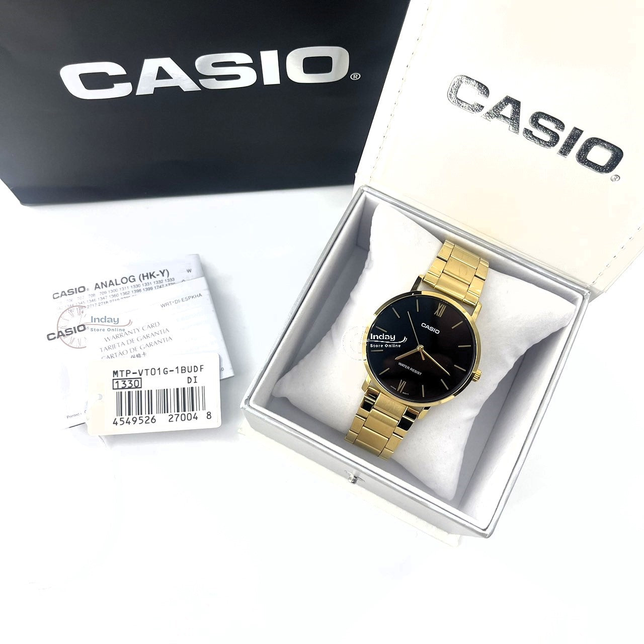 Casio Standard Men's Watch MTP-VT01G-1B Analog Stainless Steel Band Triple-fold Clasp Mineral Glass