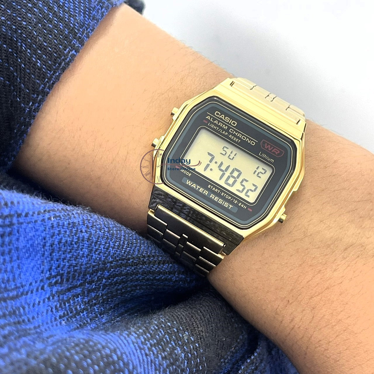 Casio Vintage Unisex Watch A159WGEA-1 Digital Gold Plated Stainless Steel Self-adjustable Band