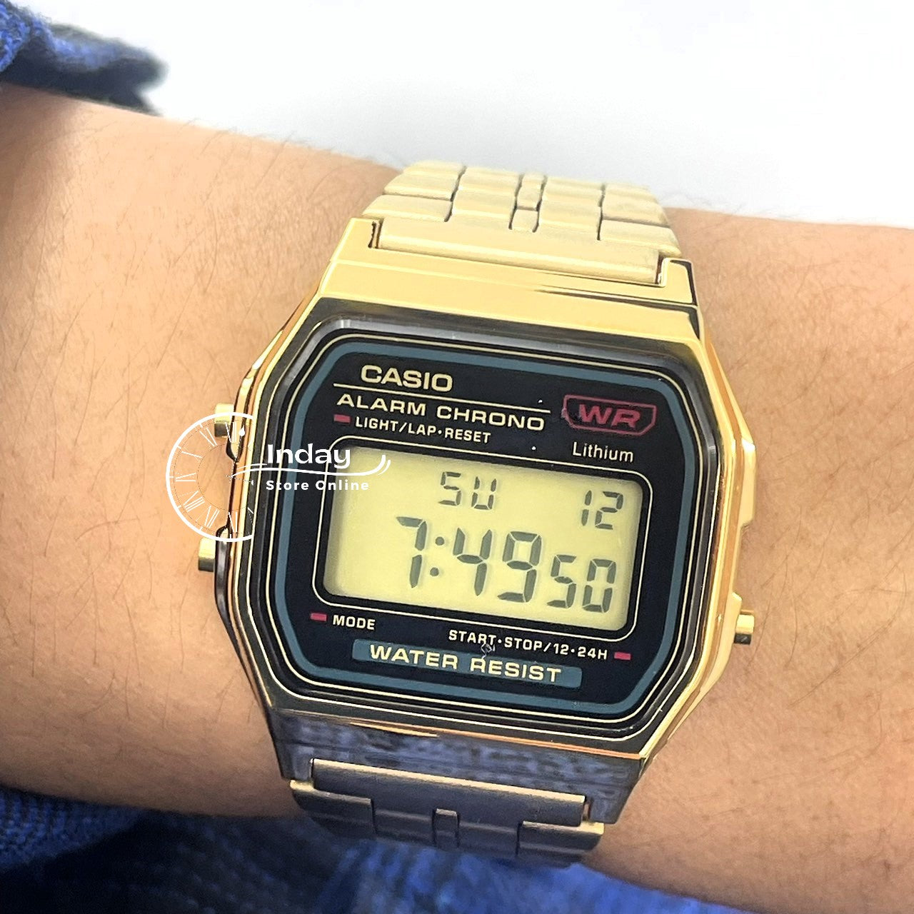 Casio Vintage Unisex Watch A159WGEA-1 Digital Gold Plated Stainless Steel Self-adjustable Band