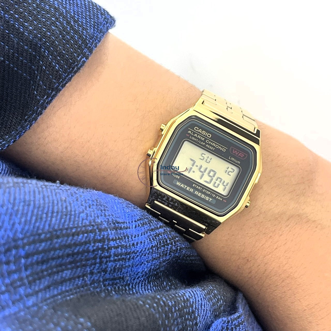 Casio Vintage Unisex Watch A159WGEA-1 Digital Gold Plated Stainless Steel Self-adjustable Band
