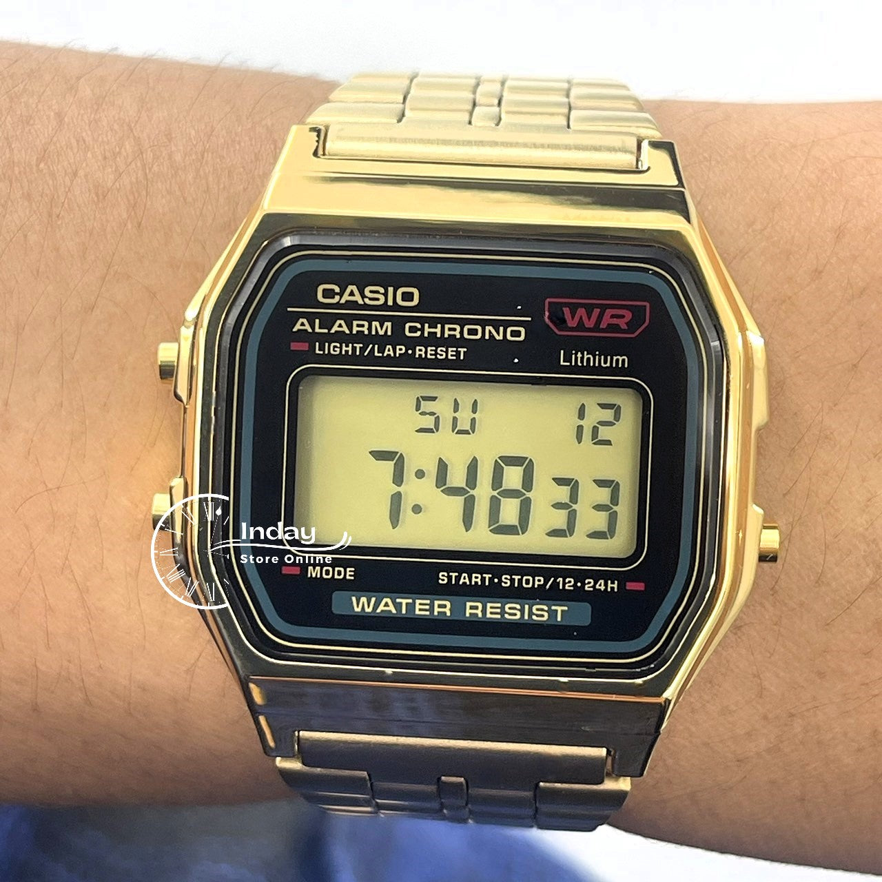 Casio Vintage Unisex Watch A159WGEA-1 Digital Gold Plated Stainless Steel Self-adjustable Band