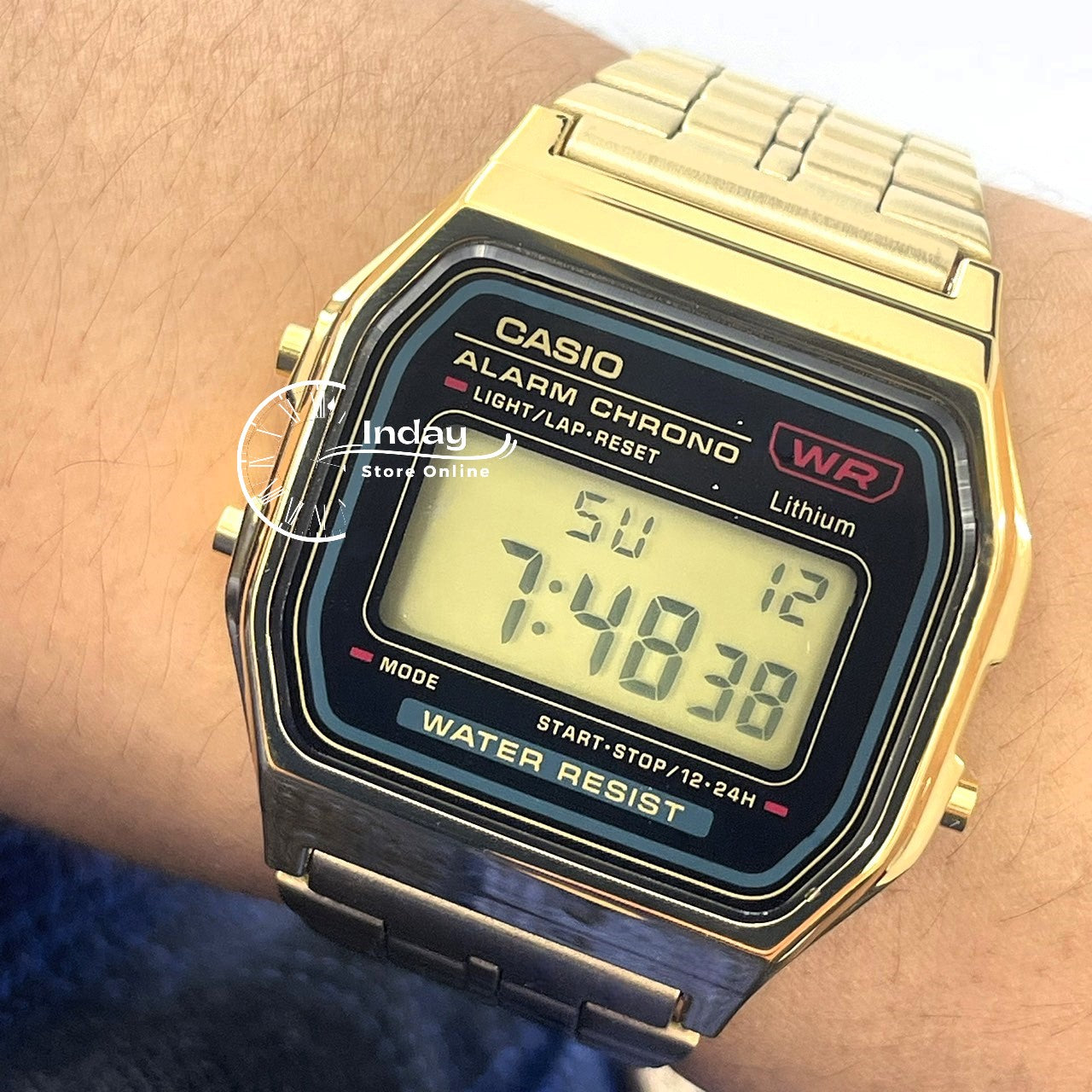 Casio Vintage Unisex Watch A159WGEA-1 Digital Gold Plated Stainless Steel Self-adjustable Band