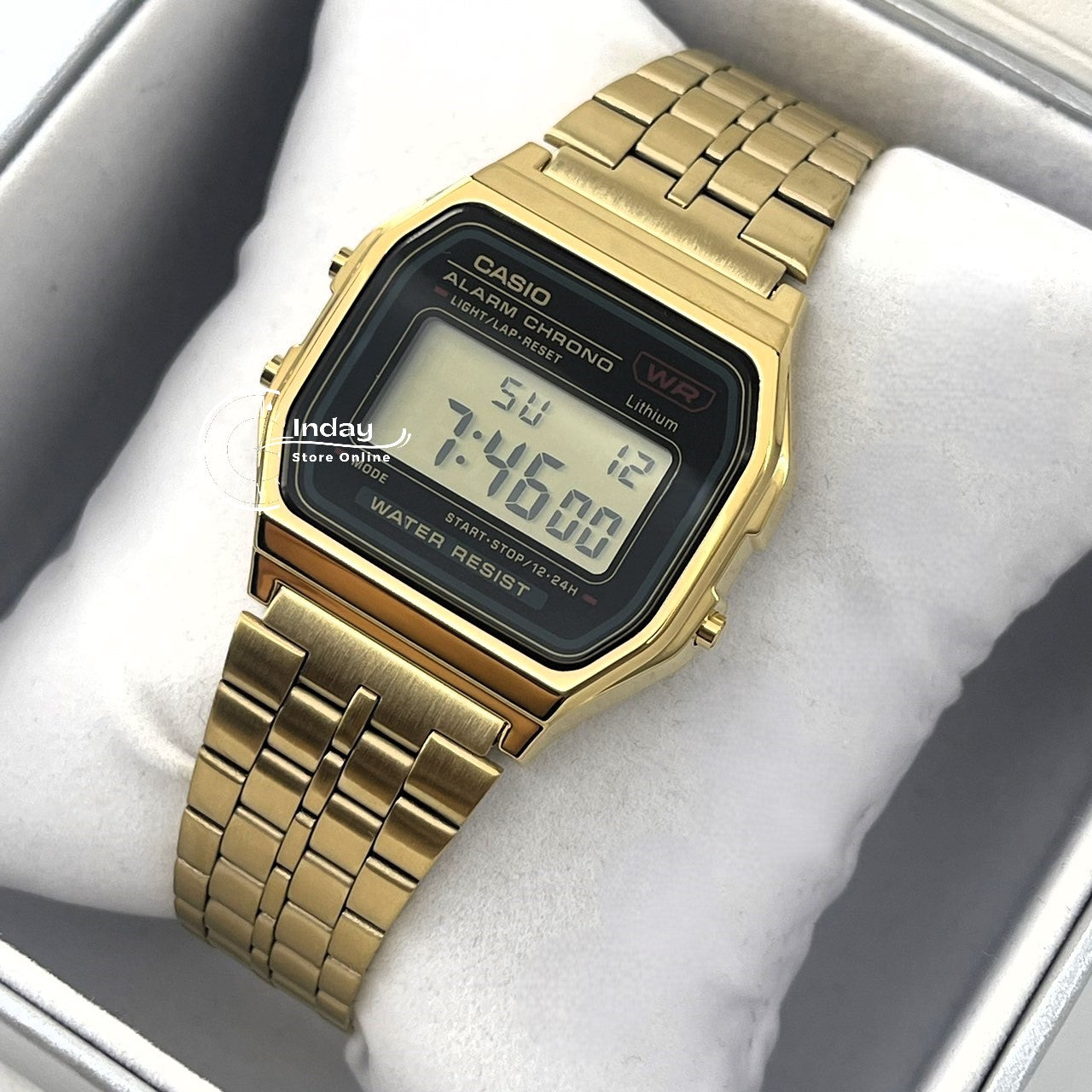 Casio Vintage Unisex Watch A159WGEA-1 Digital Gold Plated Stainless Steel Self-adjustable Band