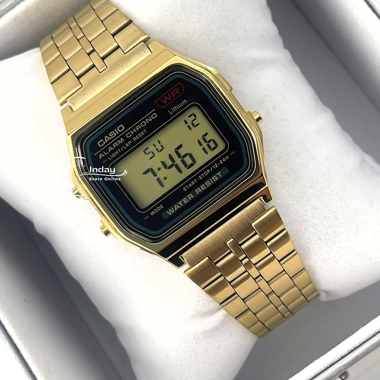 Casio Vintage Unisex Watch A159WGEA-1 Digital Gold Plated Stainless Steel Self-adjustable Band