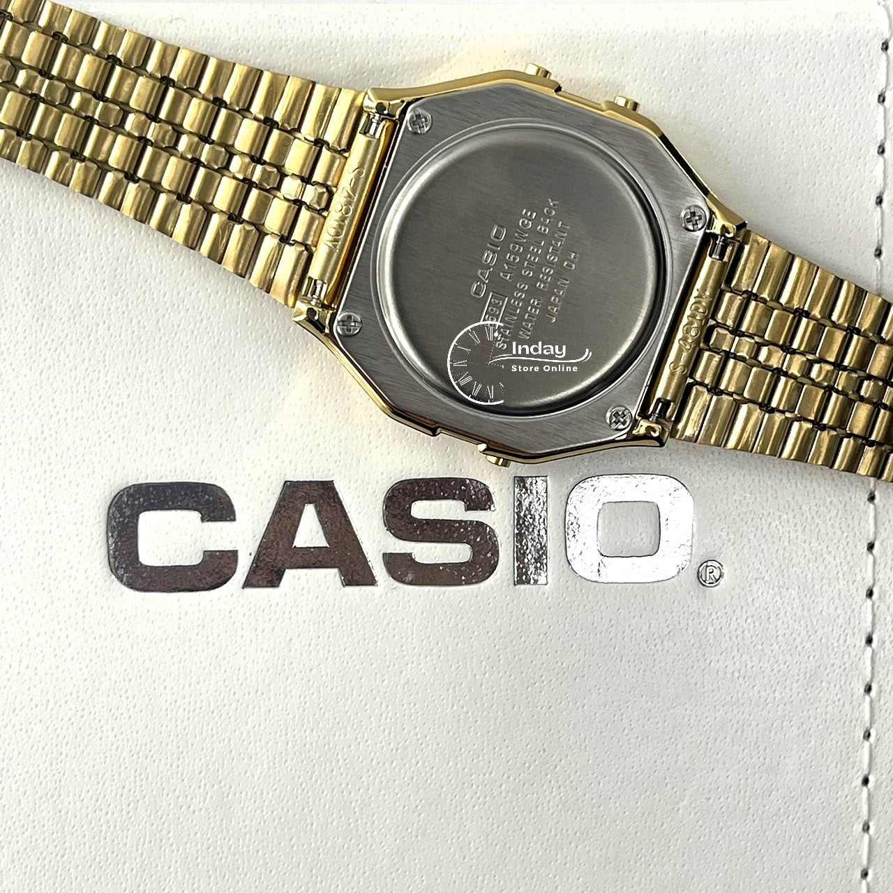 Casio Vintage Unisex Watch A159WGEA-1 Digital Gold Plated Stainless Steel Self-adjustable Band