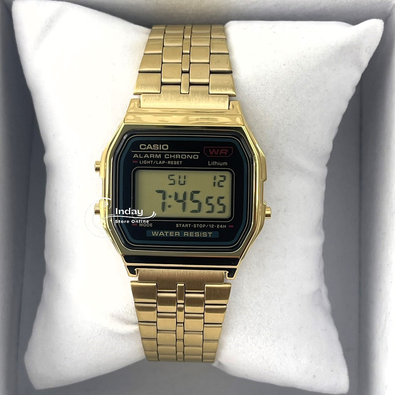 Casio Vintage Unisex Watch A159WGEA-1 Digital Gold Plated Stainless Steel Self-adjustable Band