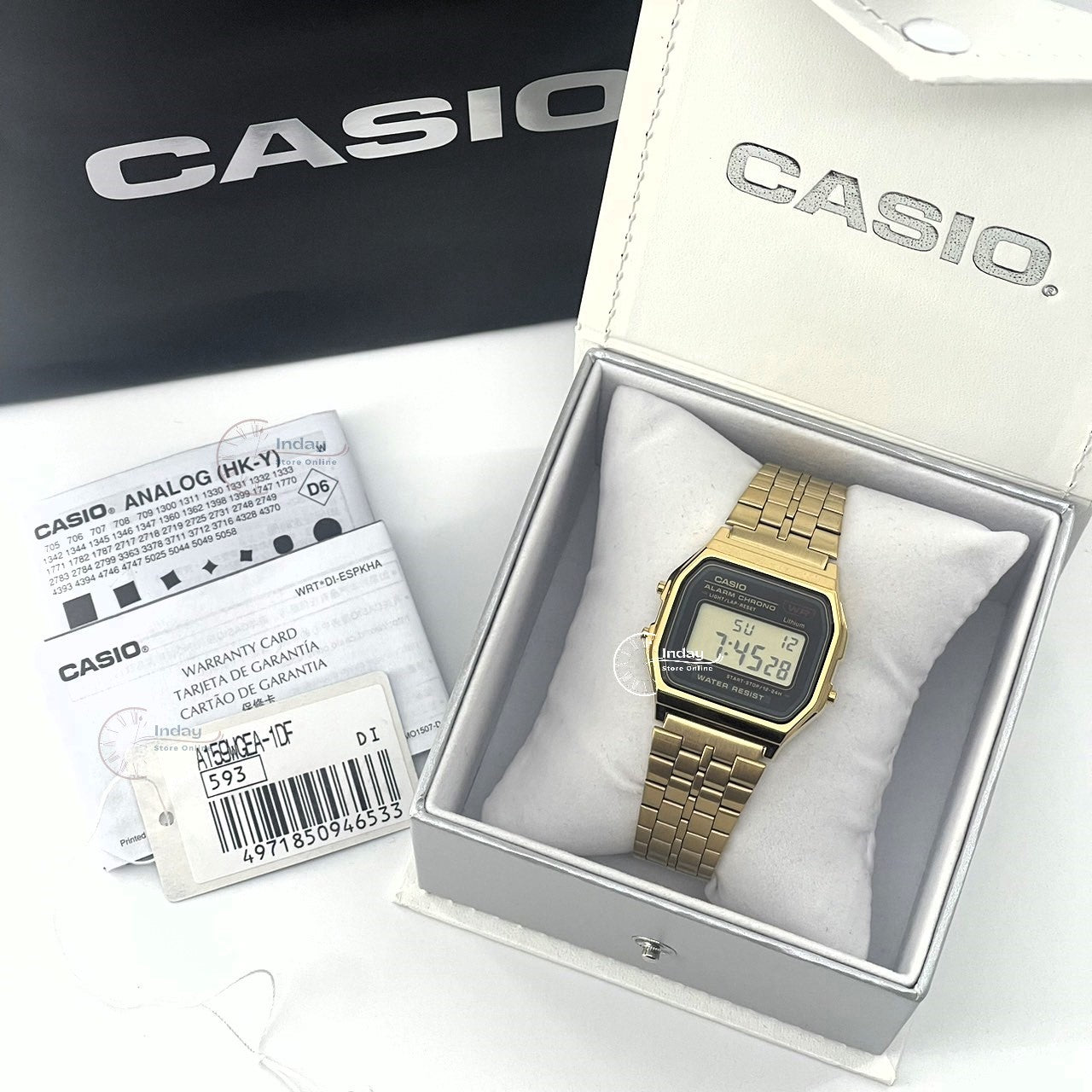 Casio Vintage Unisex Watch A159WGEA-1 Digital Gold Plated Stainless Steel Self-adjustable Band