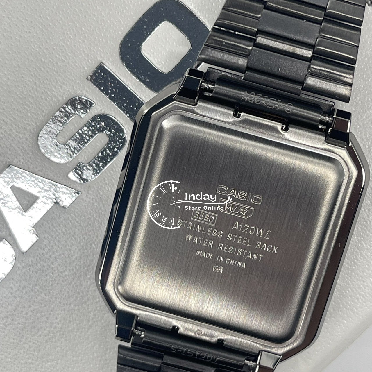 Casio Vintage Women's Watch A120WEGG-1B Resin Glass Stainless Steel Band Adjustable Clasp