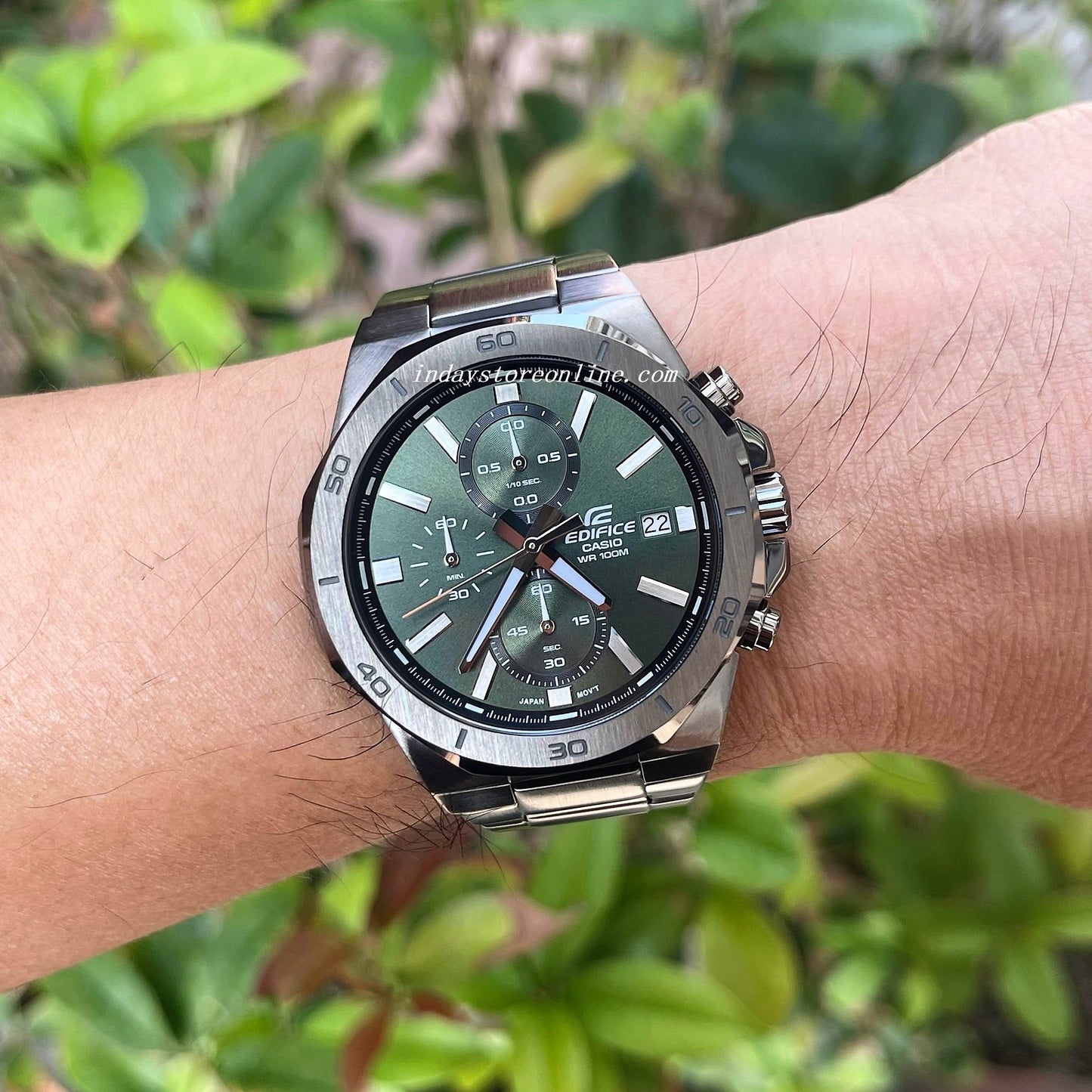 Casio Edifice Men's Watch EFV-640DC-3A Standard Chronograph Stainless Steel Band Mineral Glass