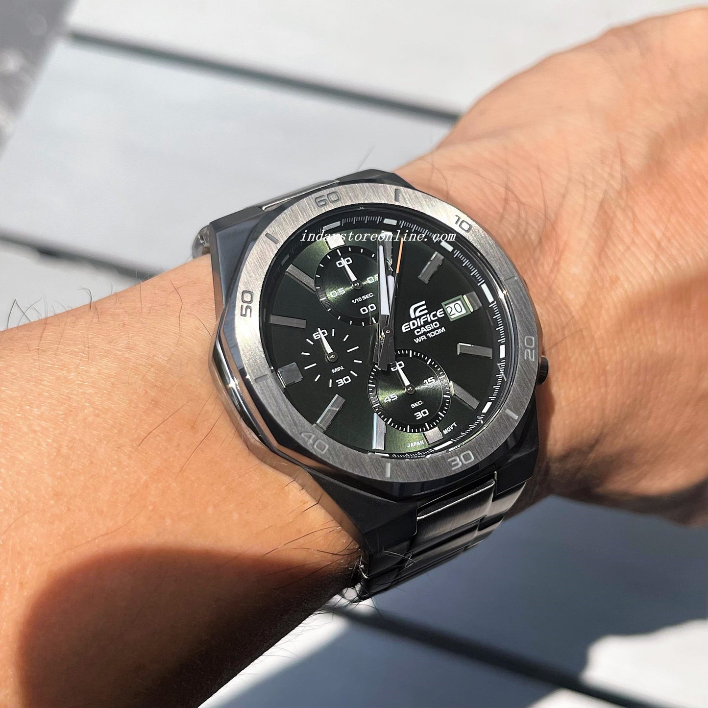 Casio Edifice Men's Watch EFV-640DC-3A Standard Chronograph Stainless Steel Band Mineral Glass