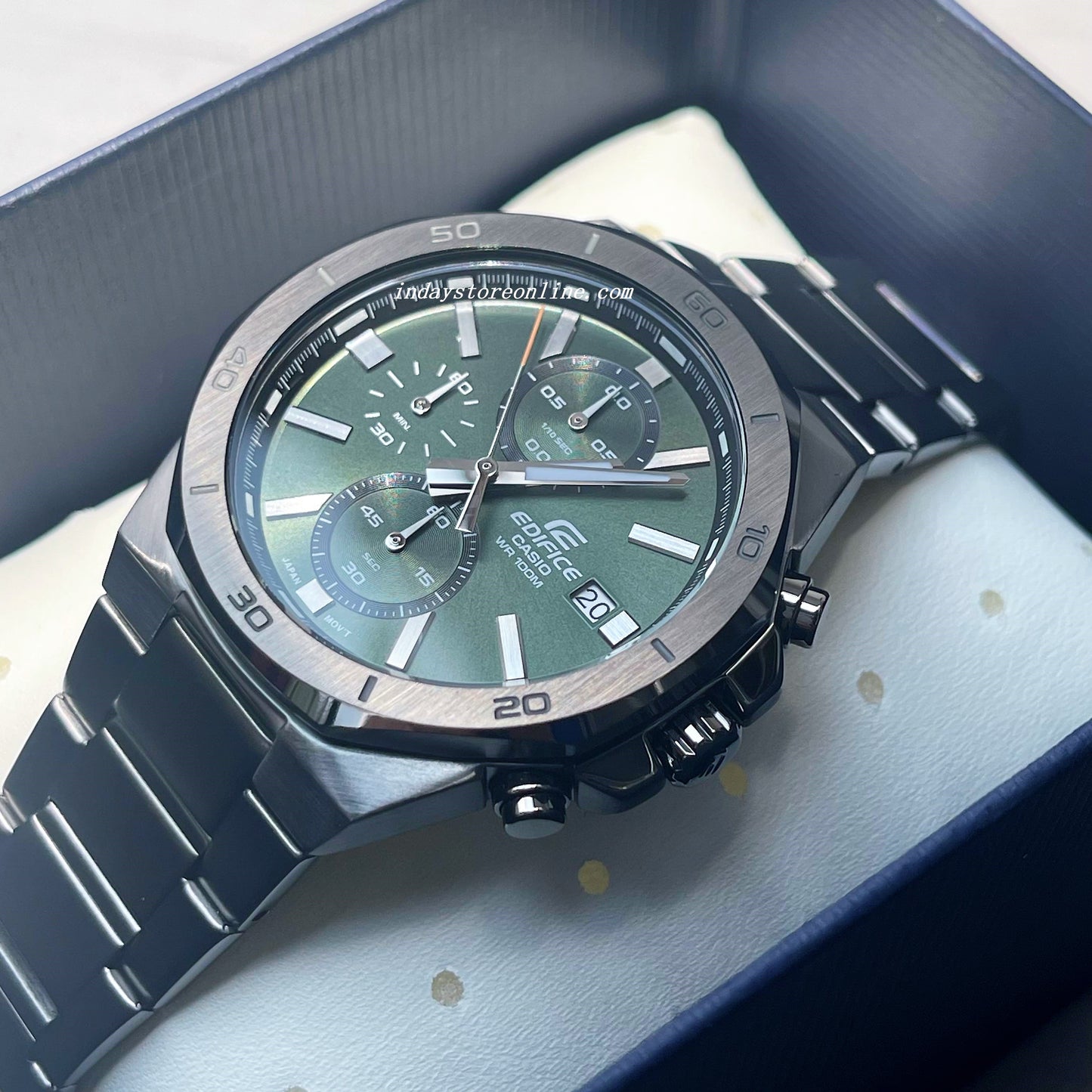 Casio Edifice Men's Watch EFV-640DC-3A Standard Chronograph Stainless Steel Band Mineral Glass