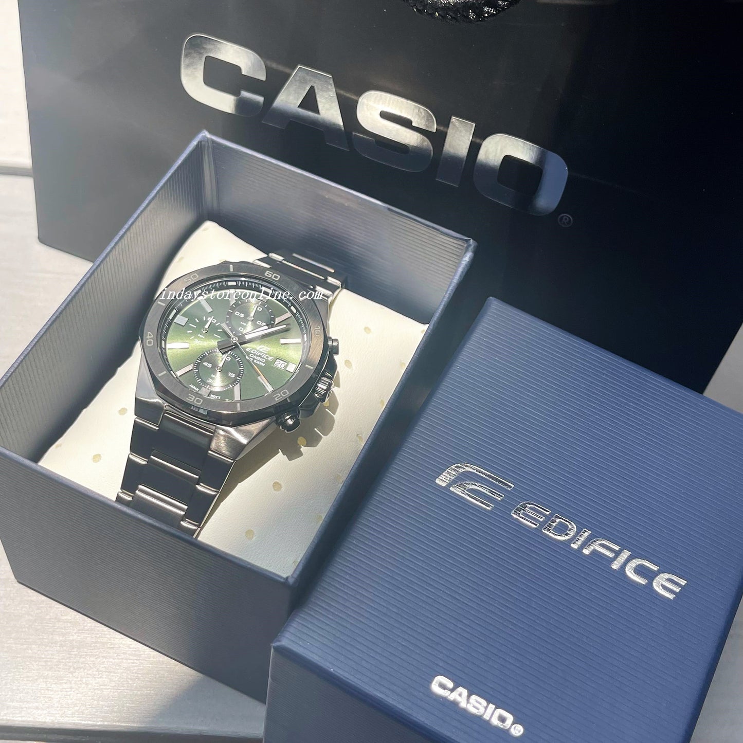 Casio Edifice Men's Watch EFV-640DC-3A Standard Chronograph Stainless Steel Band Mineral Glass