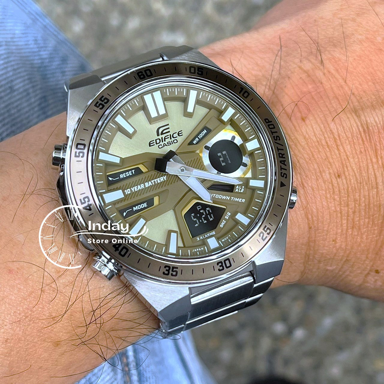 Casio Edifice Men's Watch EFV-C110D-5A Analog-Digital Stainless Steel Band Mineral Glass 10 years Battery Life