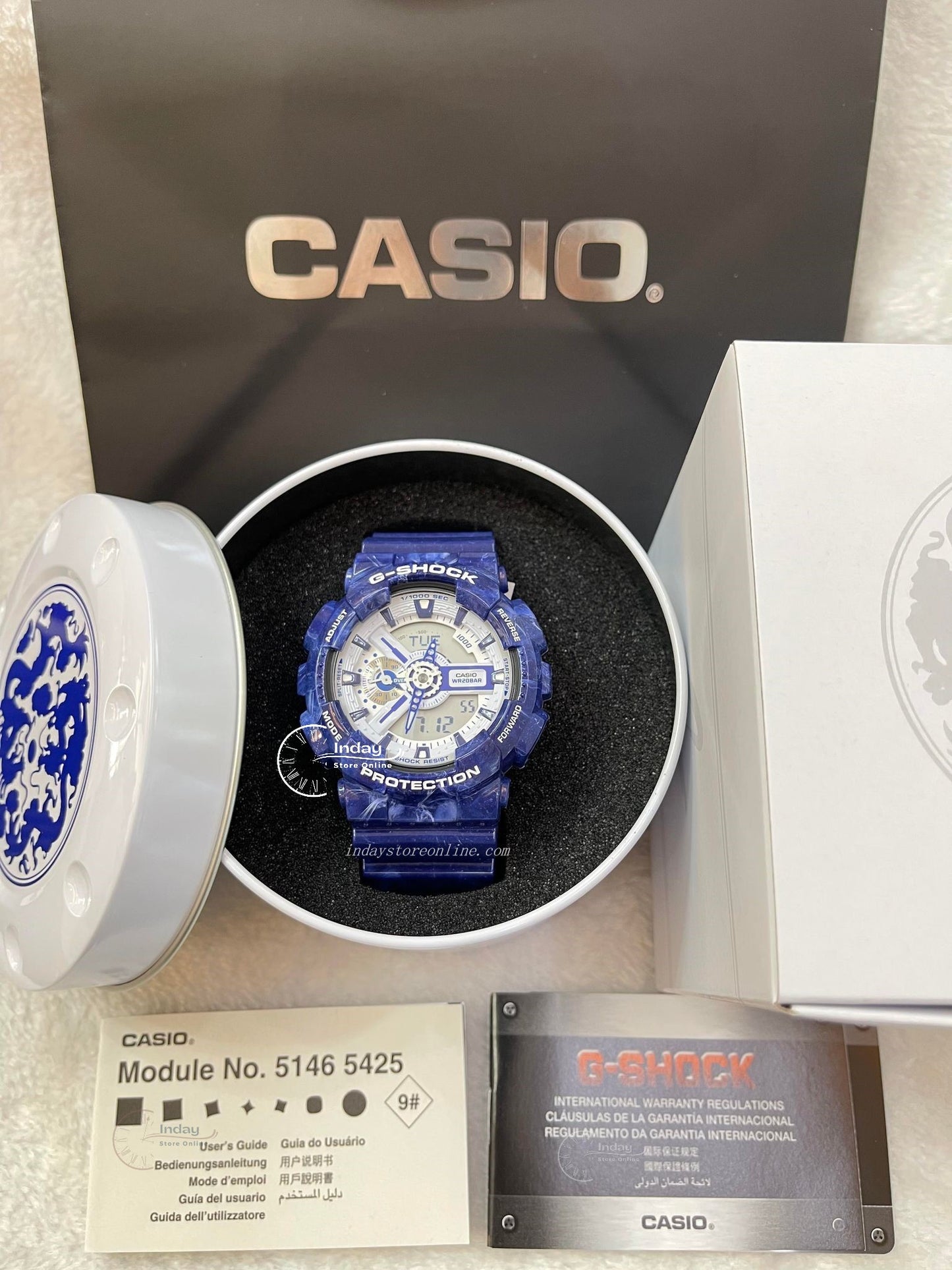 Casio G-Shock Men's Watch GA-110BWP-2A Analog-Digital GA-110 Series Blue and White Porcelain