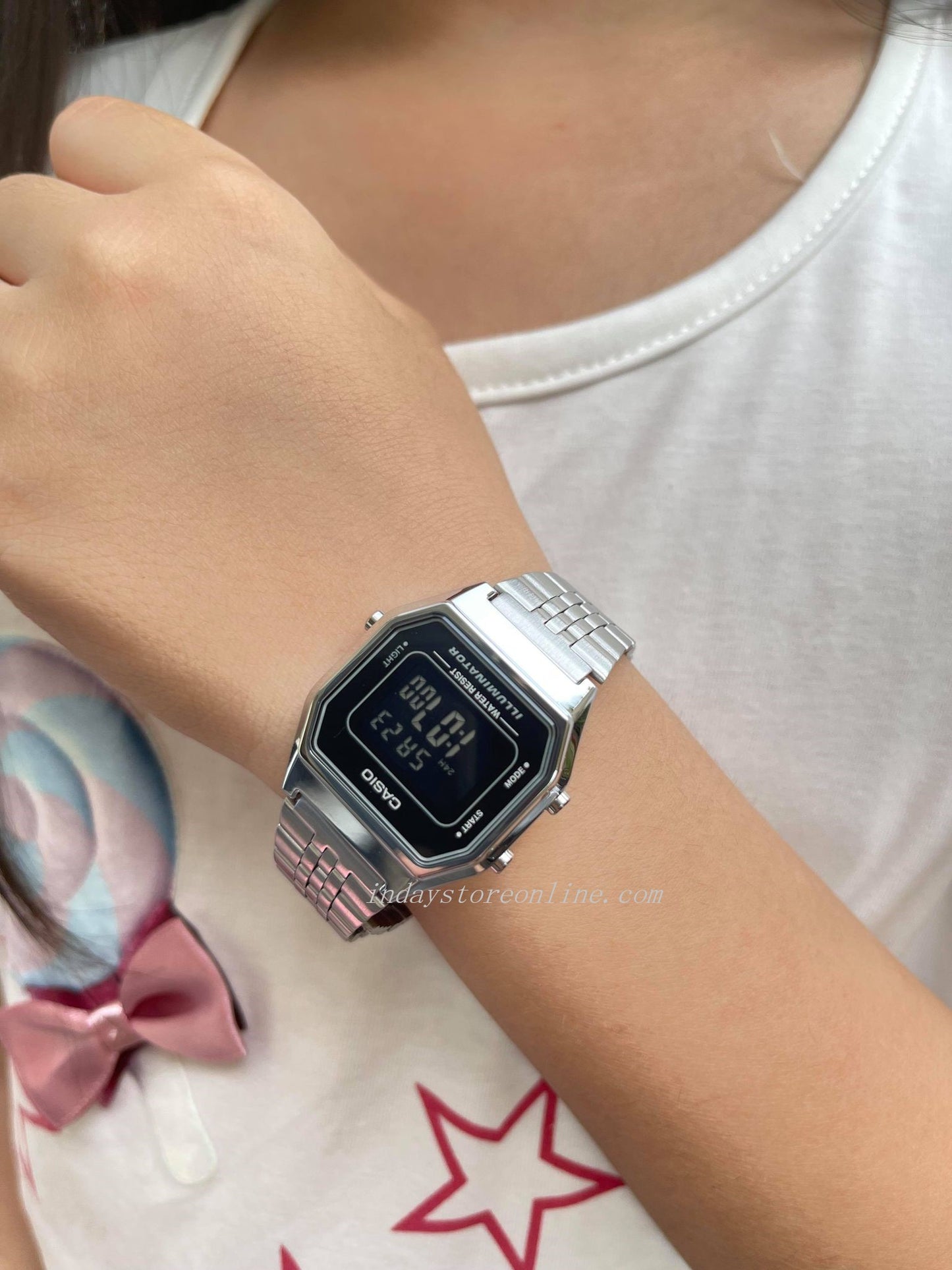 Casio Vintage Women's Watch LA680WA-1B Silver Plated Stainless Steel Self-adjustable Band