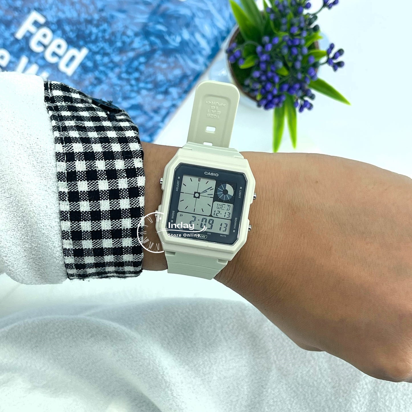 Casio Digital Unisex Watch LF-20W-8A Cream Color Resin Band