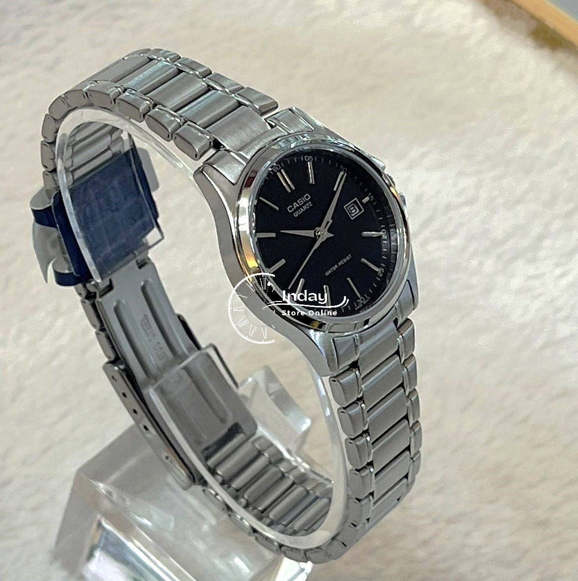 Casio Fashion Women's Watch LTP-1183A-1A Silver and Black Stainless Steel Band Triple-fold Clasp Mineral Glass