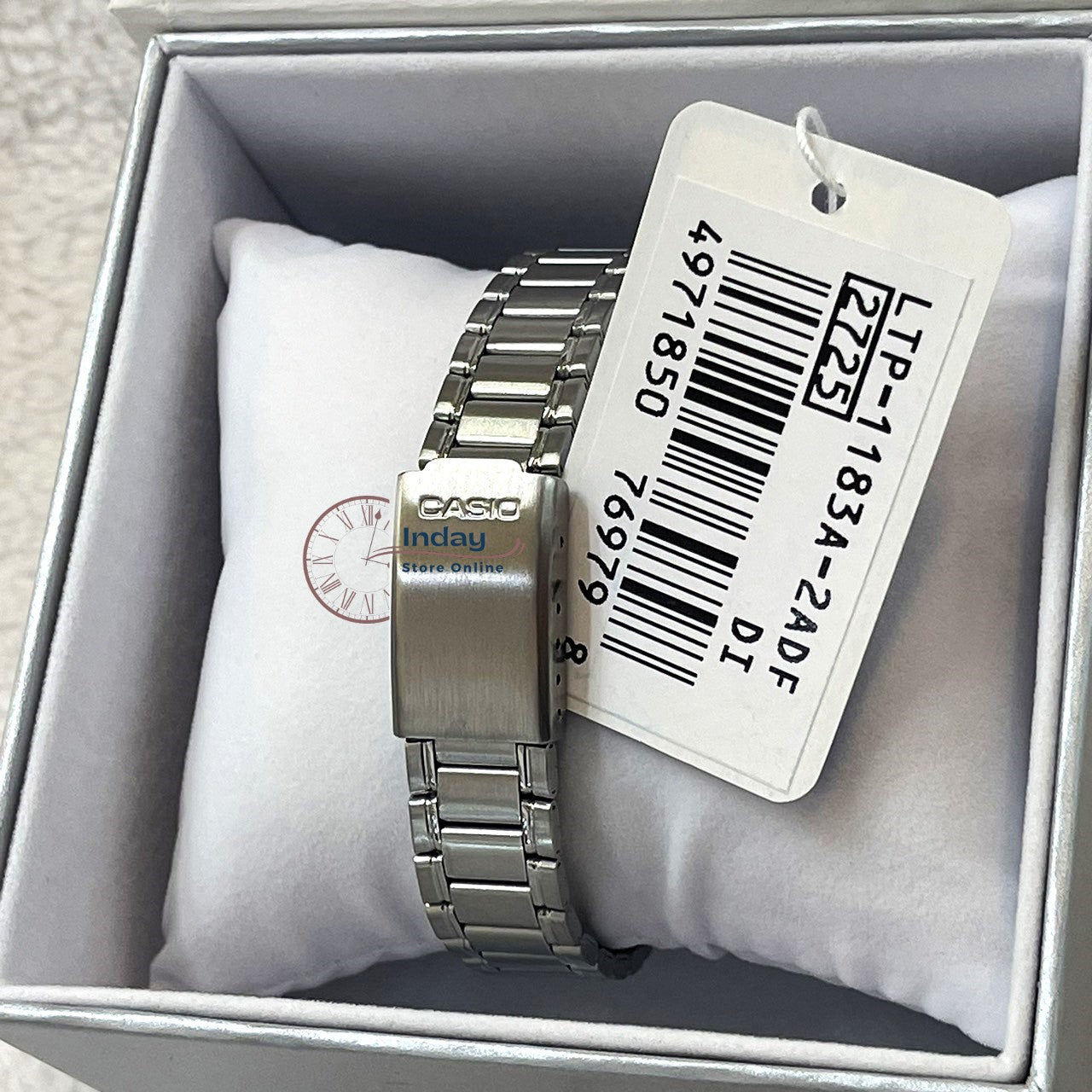 Casio Fashion Women's Watch LTP-1183A-2A Silver and Blue Stainless Steel Band Triple-fold Clasp Mineral Glass