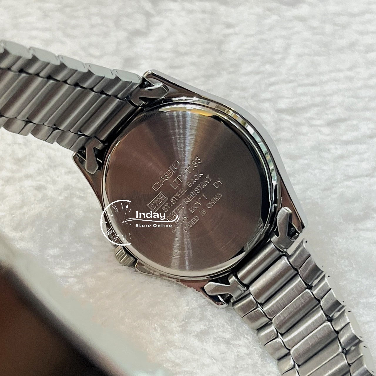 Casio Fashion Women's Watch LTP-1183A-2A Silver and Blue Stainless Steel Band Triple-fold Clasp Mineral Glass