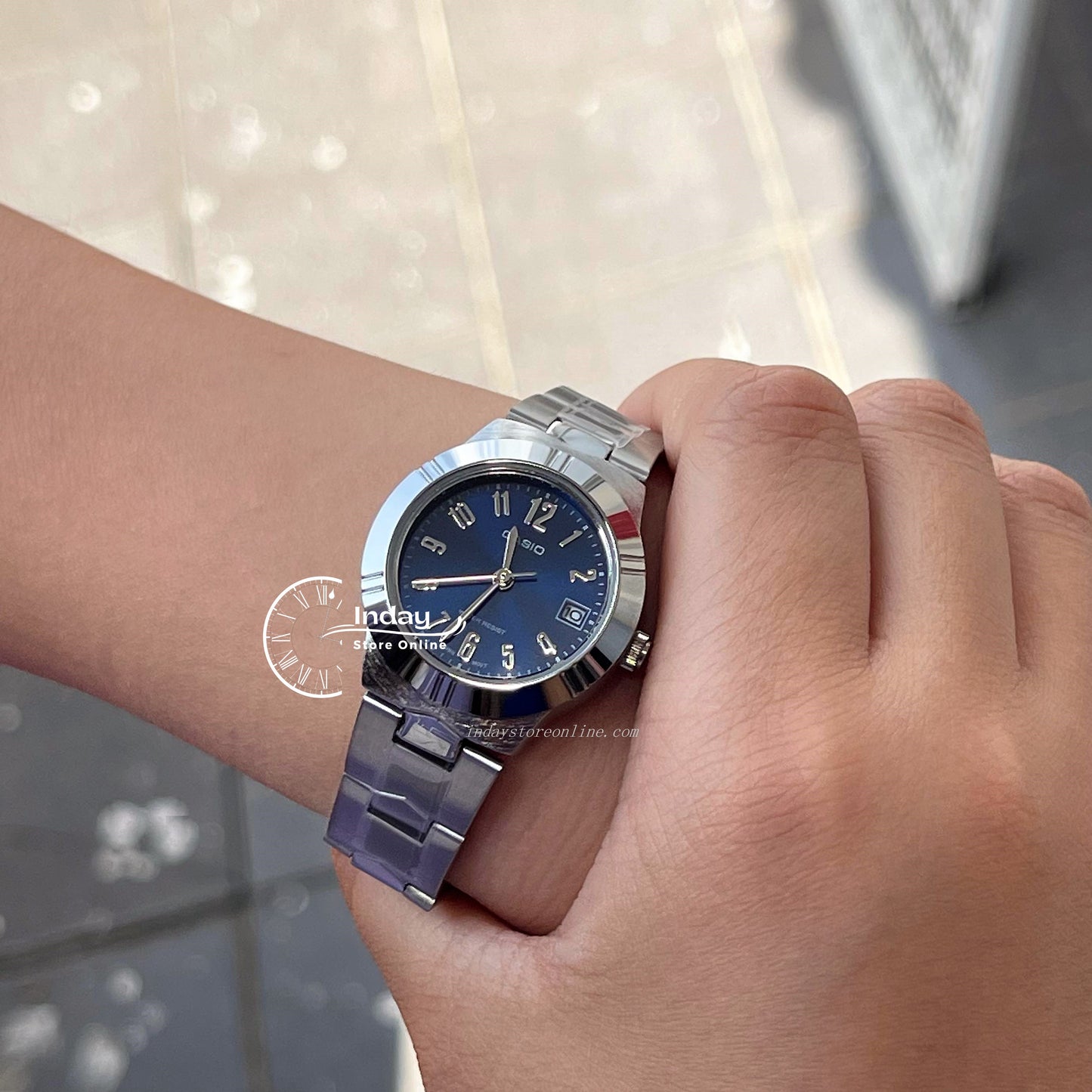 Casio Fashion Women's Watch LTP-1241D-2A2 Silver/Blue Stainless Steel Band Mineral Glass Triple-fold Clasp