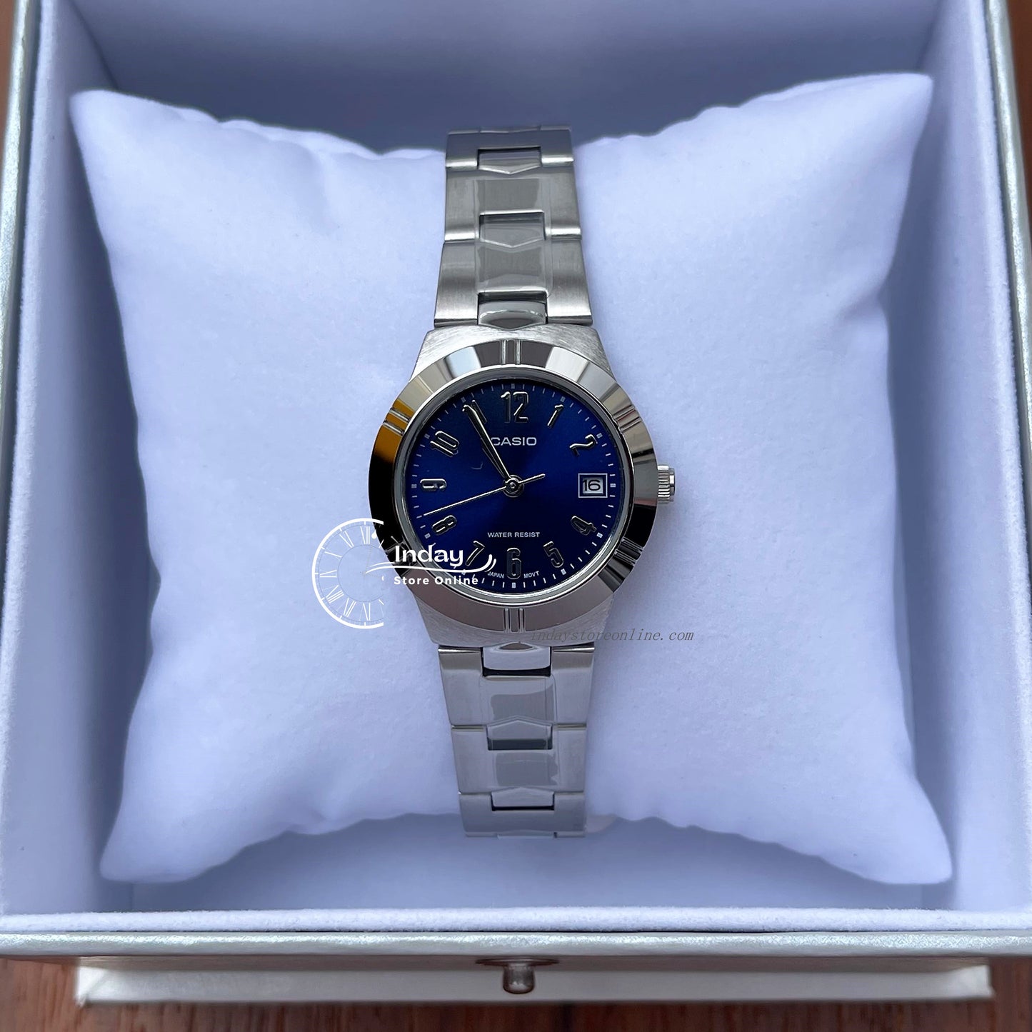Casio Fashion Women's Watch LTP-1241D-2A2 Silver/Blue Stainless Steel Band Mineral Glass Triple-fold Clasp