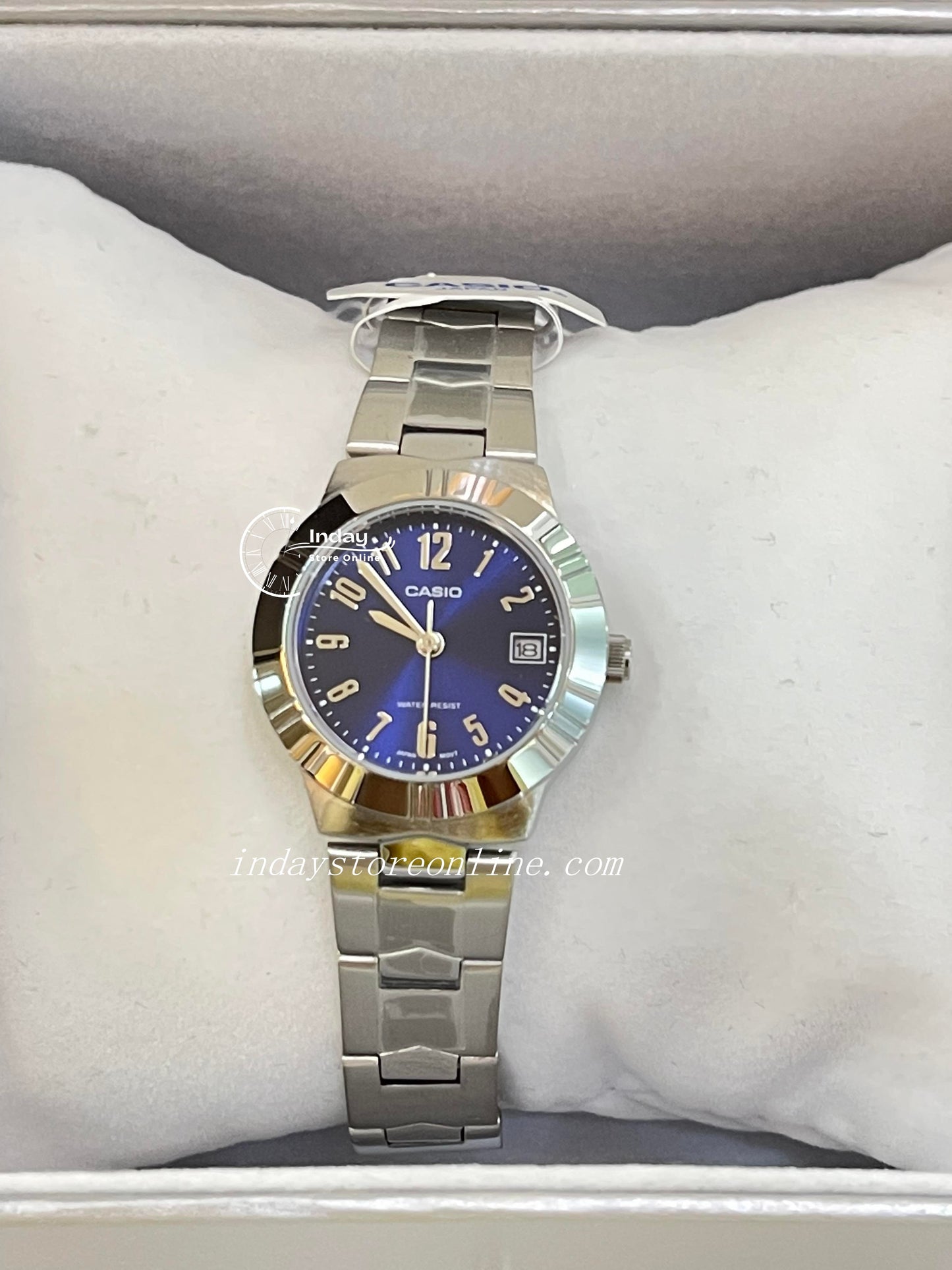 Casio Fashion Women's Watch LTP-1241D-2A2 Silver/Blue Stainless Steel Band Mineral Glass Triple-fold Clasp
